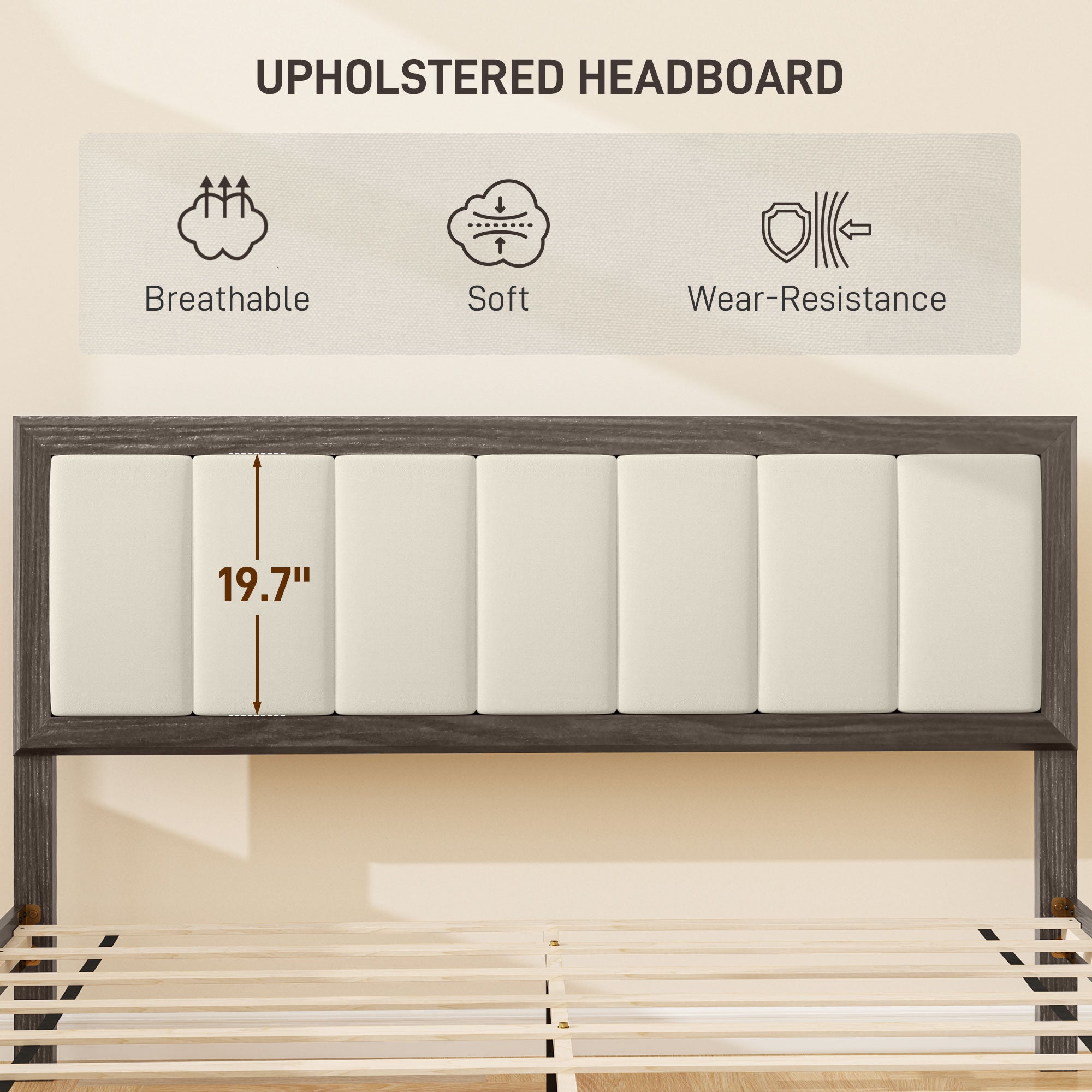 Queen Size Bed Frame with Headboard, Platform Bed Frame with Wooden Slats No Box Spring Needed Charcoal Gray