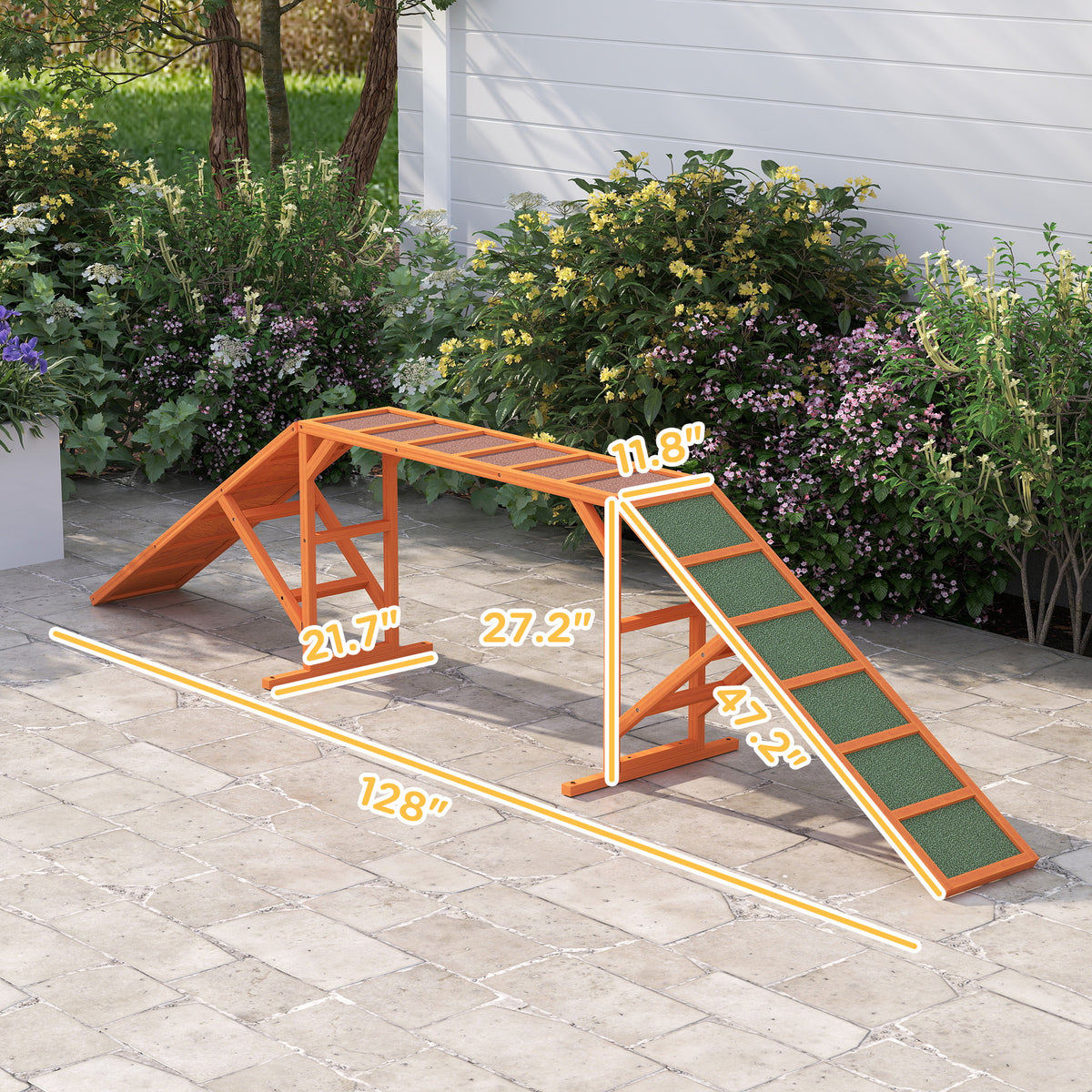 Dog Agility Ramp, Dog Walk Balance Trainer Equipment w/ Safety Bar, Non-slip Surface, Pet Training Ramp, Orange