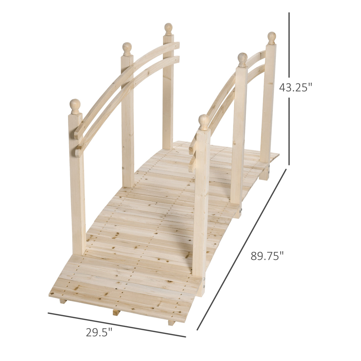 Wooden Arch Garden Bridge, Safety Rails for Backyard Ponds, Creeks, Streams, 7.5' , Natural