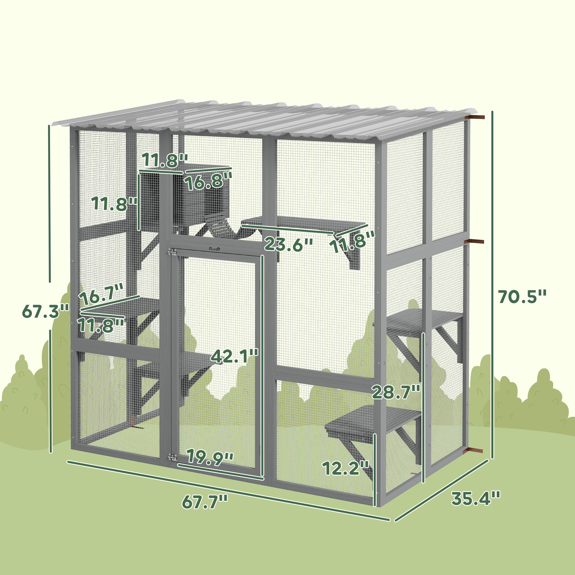 Catio Outdoor Cat Enclosure, Window Box Wooden Cat House with Bridge Platforms, Gray - Gray - Image 3