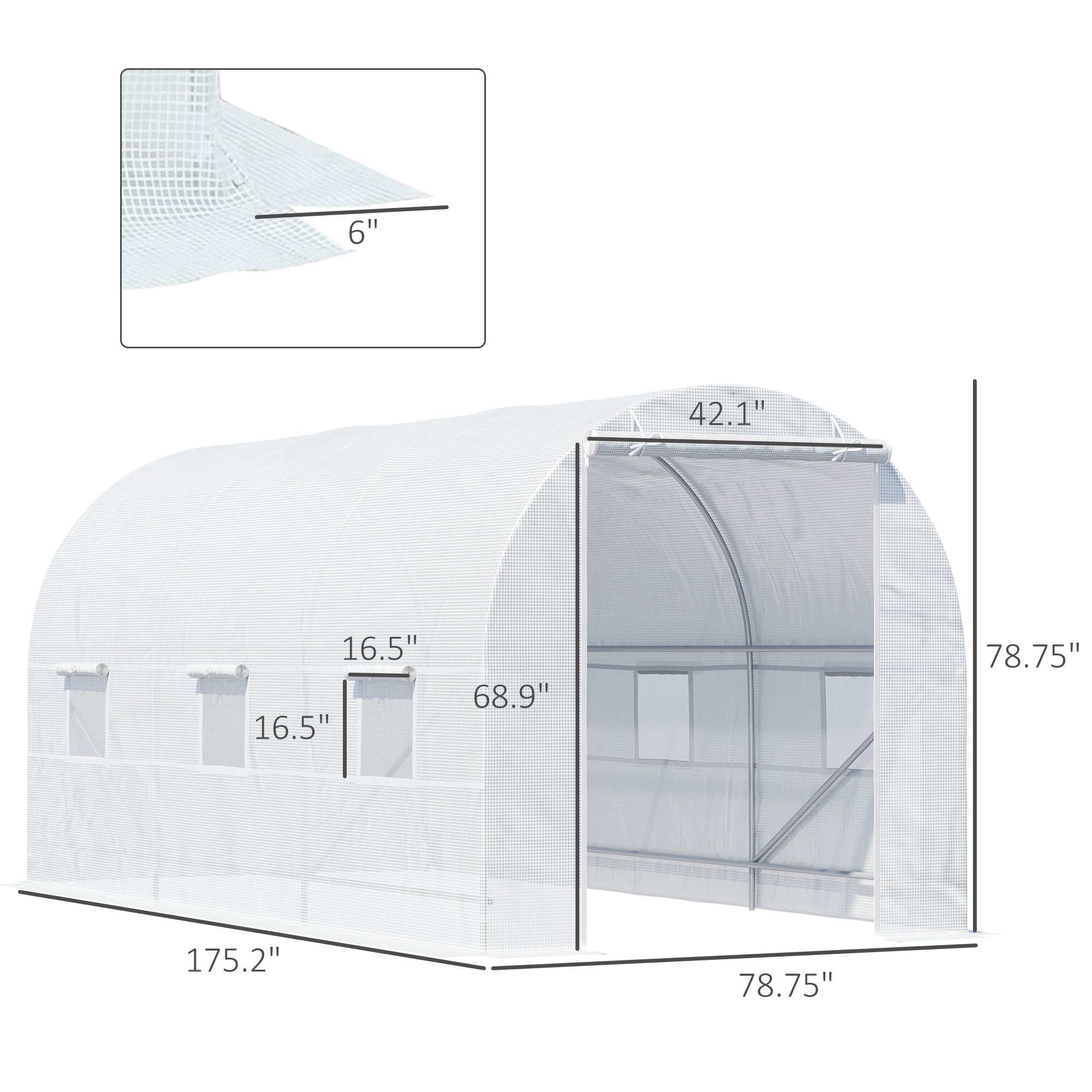 15' x 7' x 7' Walk-In Tunnel Greenhouse, Large Garden Hot House Kit with 6 Roll-up Windows & Roll Up Door, Steel Frame, White - White - Image 3