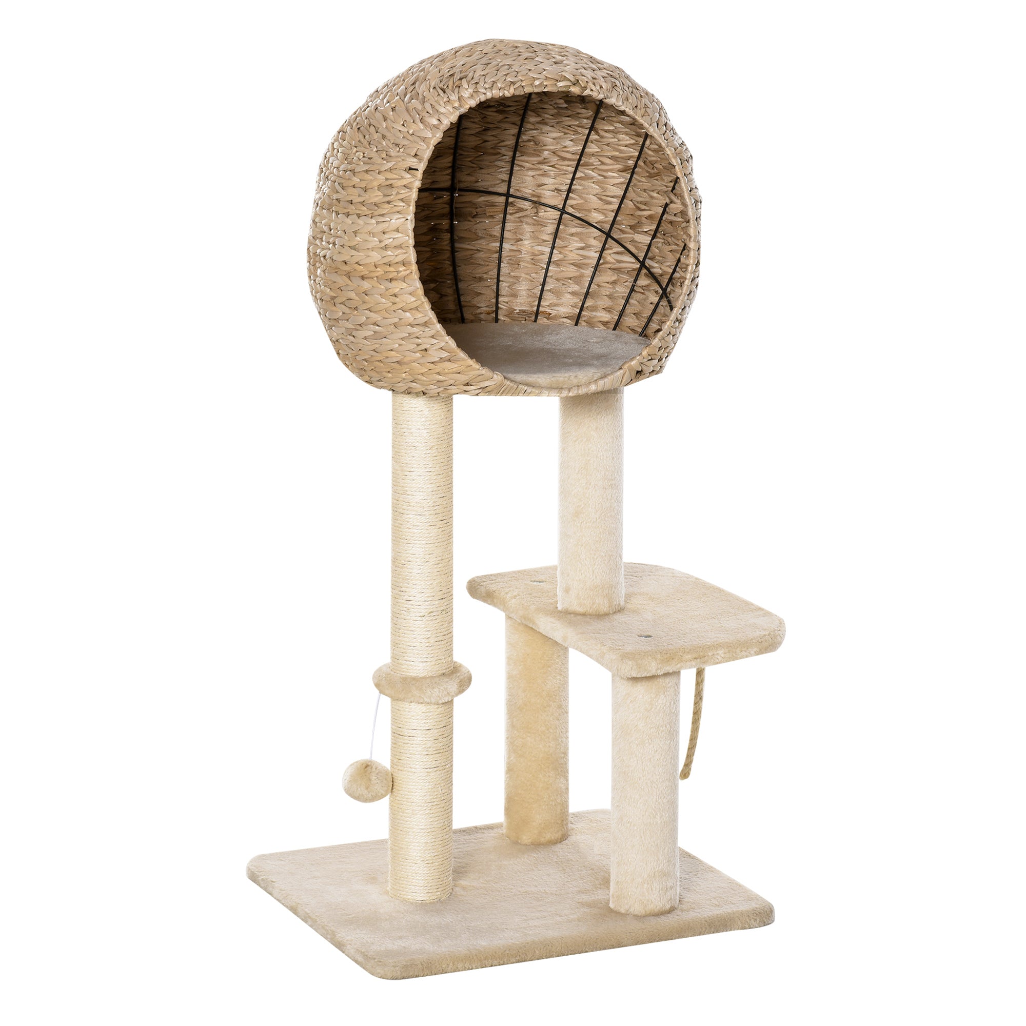 Cat Tree with Sisal Scratching Post Condo and Hanging Rope 39" H, Beige - Beige