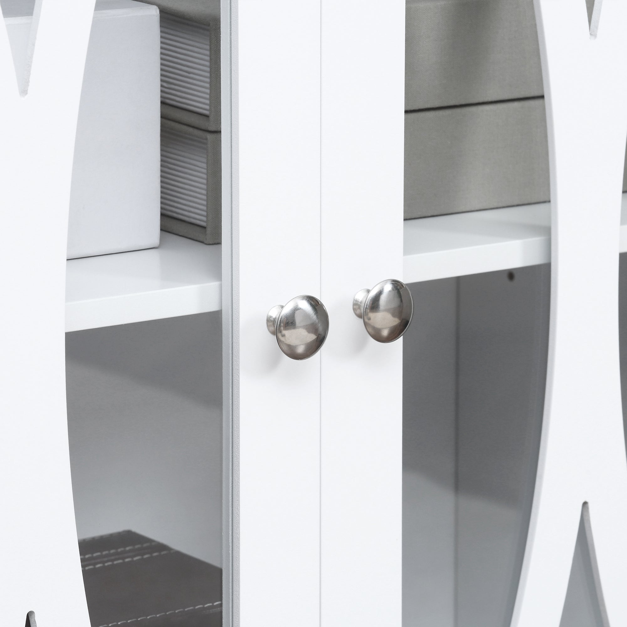 Sideboard, Buffet Cabinet with 3 Tempered Glass Doors, Arc Pattern and Adjustable Storage Shelf, Credenza, White