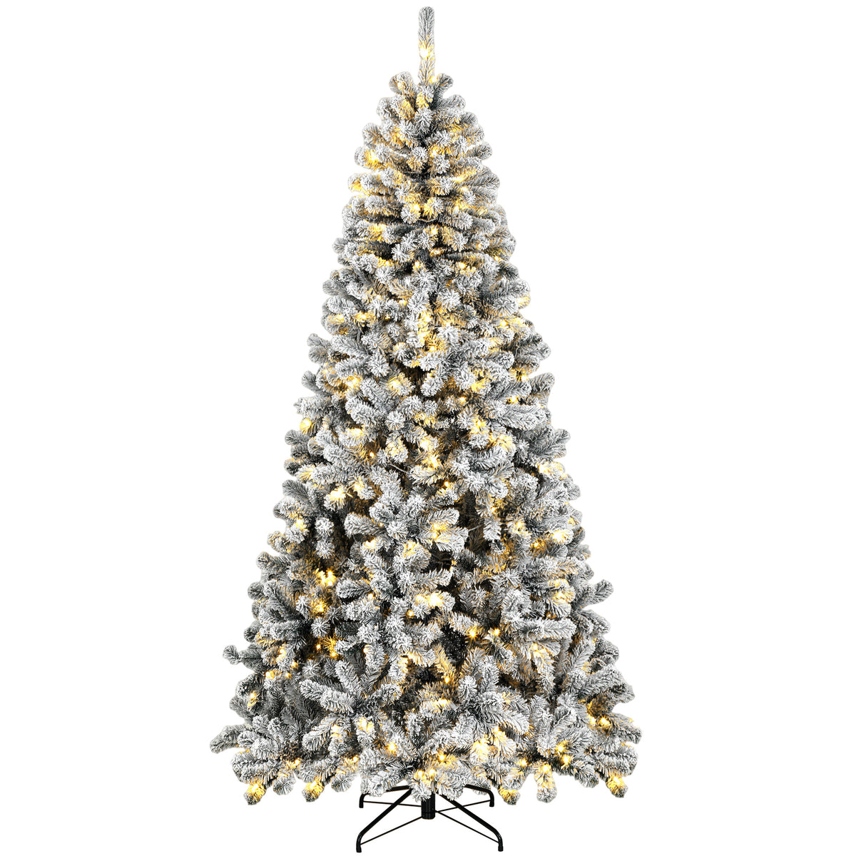 7.5ft Flocked Prelit Christmas Tree, Northern Pine, Artificial Xmas Tree with Curved Tips, LEDs