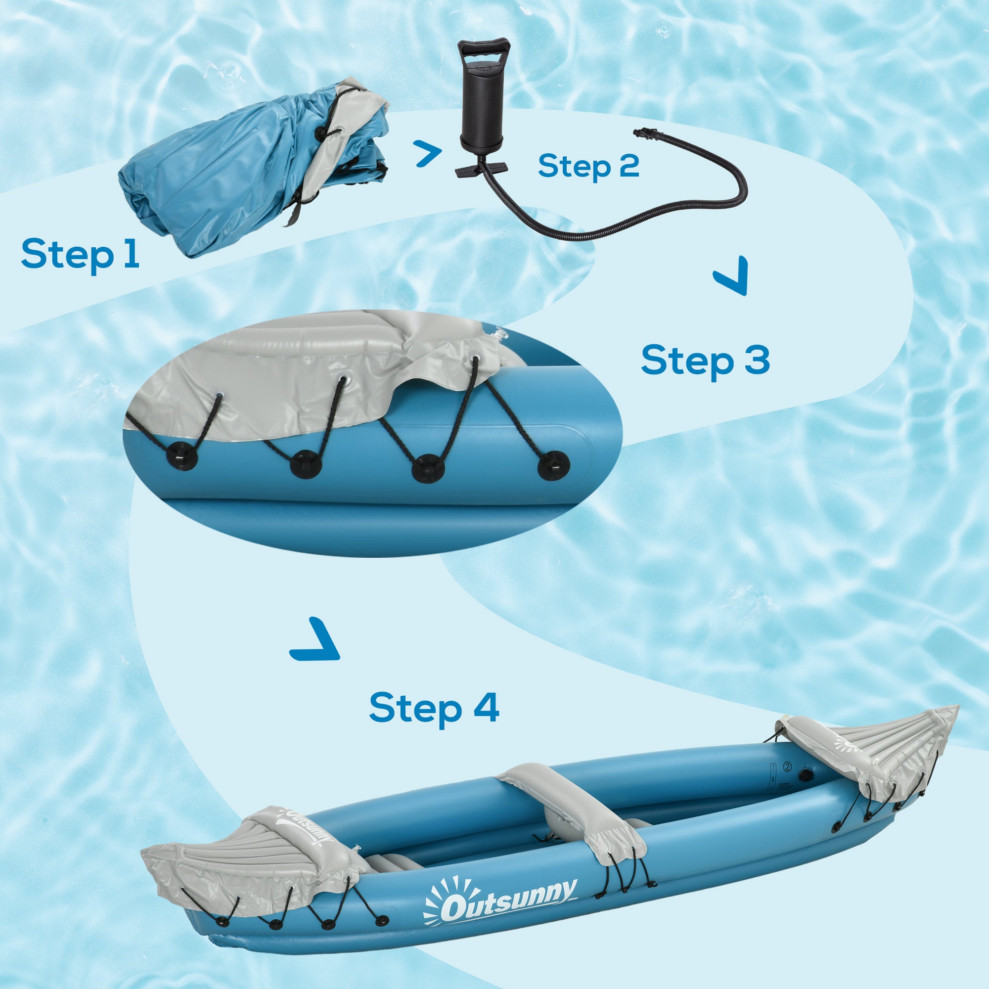 Kayak, 2 Person Inflatable Kayak, Includes Paddles, Aluminum Oars, Repair Kit, Portable Tandem Blow Up Boat, Blue