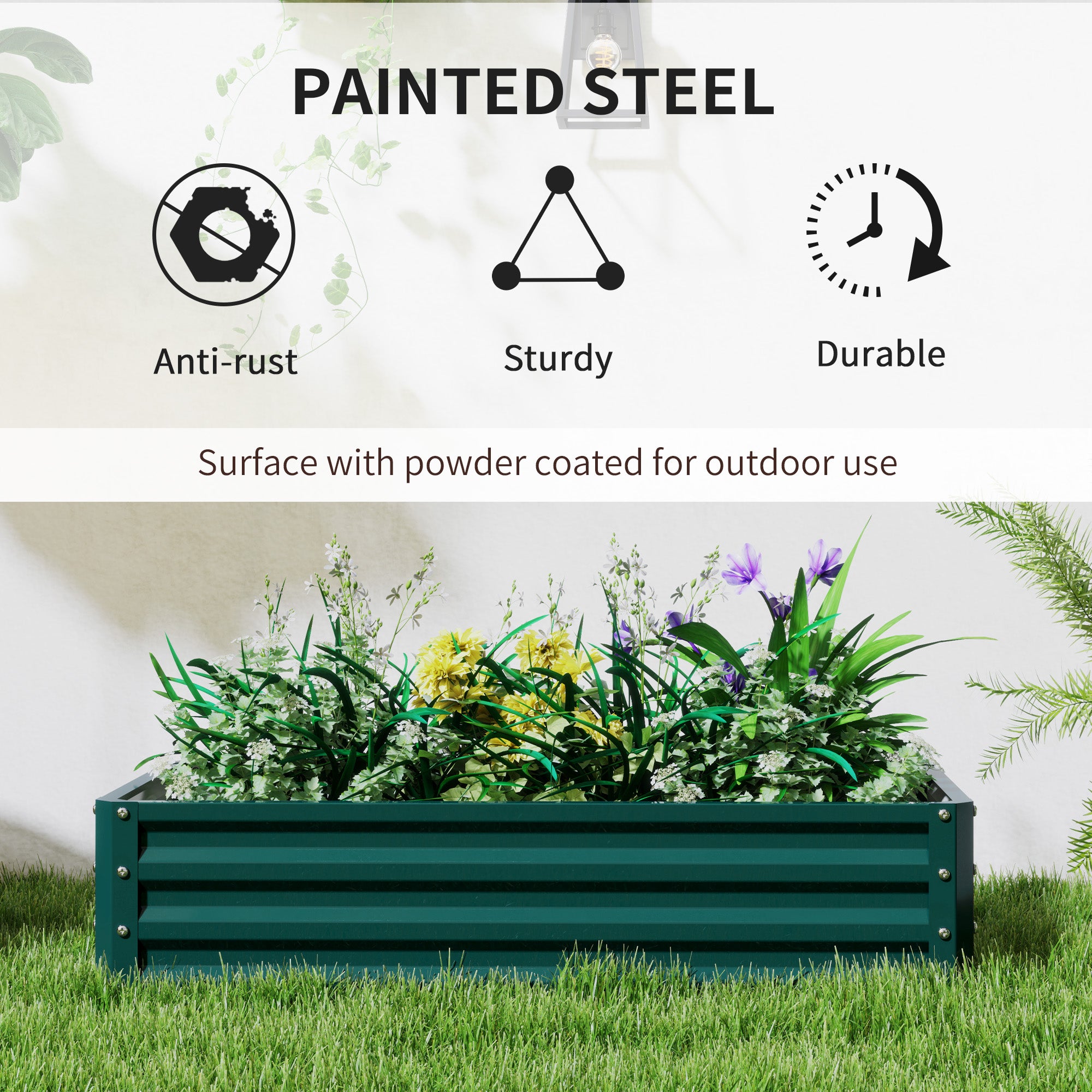 Galvanized Raised Garden Bed, 4' x 2' x 1' Metal Planter Box, for Growing Vegetables, Flowers, Herbs, Succulents, Green - Green - Image 4