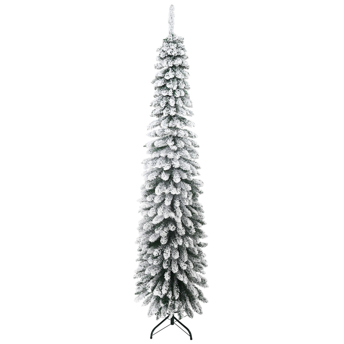 7' Tall Unlit Slim Pencil Xmas Tree, Snow-Flocked Artificial Christmas Tree with Realistic Branches and 603 Tips, Green