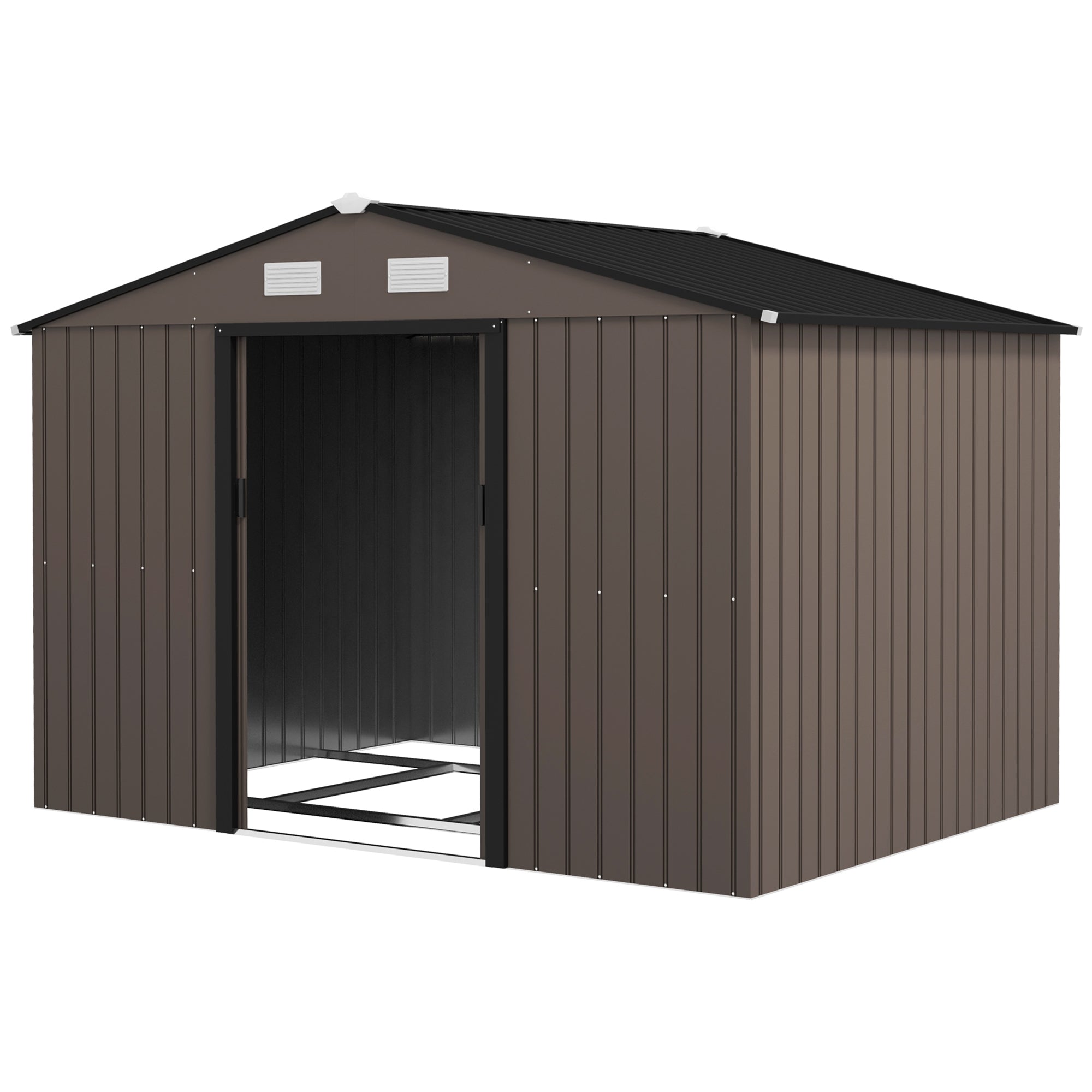 Outdoor Shed Garden Storage Shed Tool Storage Building with 4 Vents and 2 Sliding Doors, 9 x 6 FT, Brown - Brown