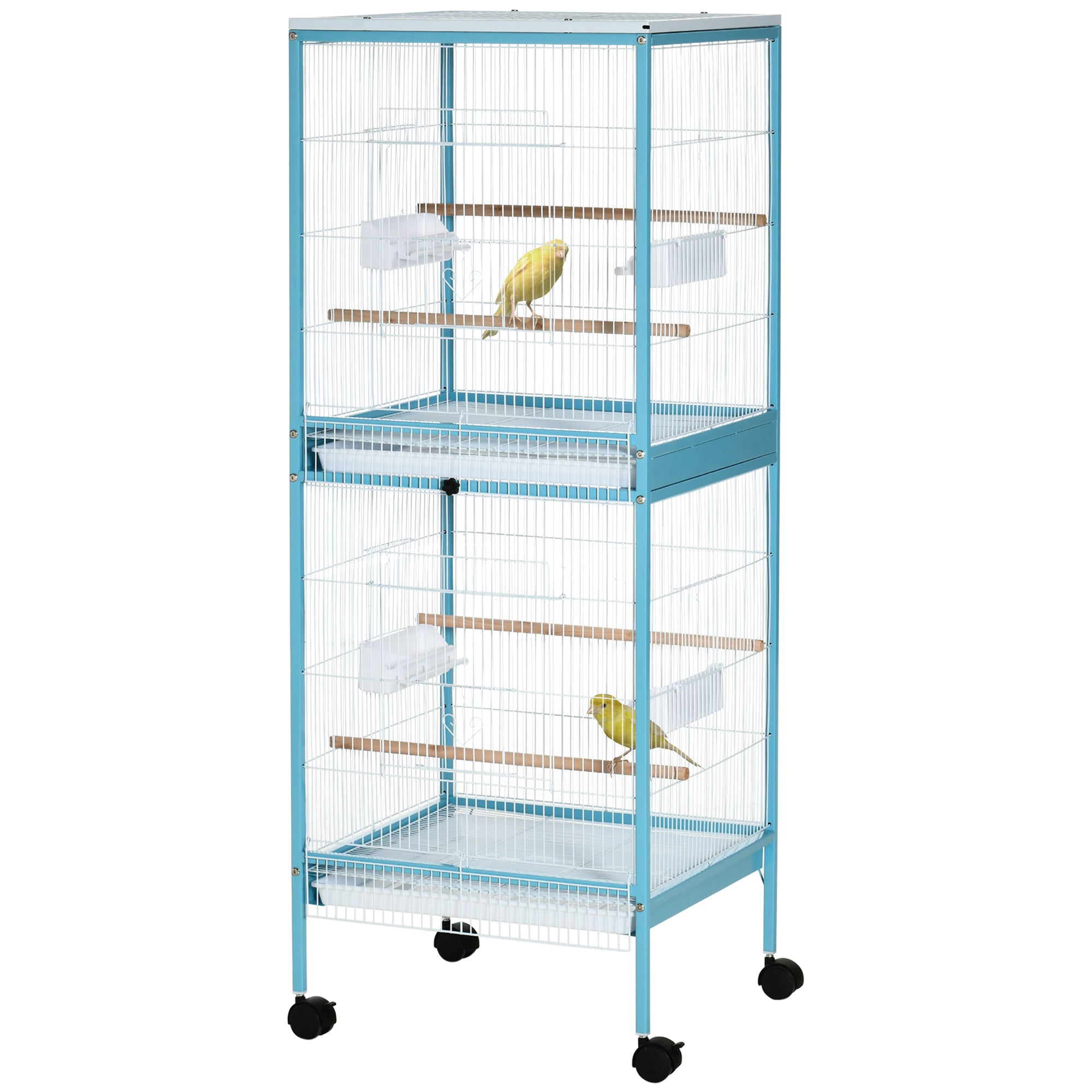 55" 2 In 1 Bird Cage Aviary Parakeet House for finches, budgies with Wheels, Light Blue - Light Blue