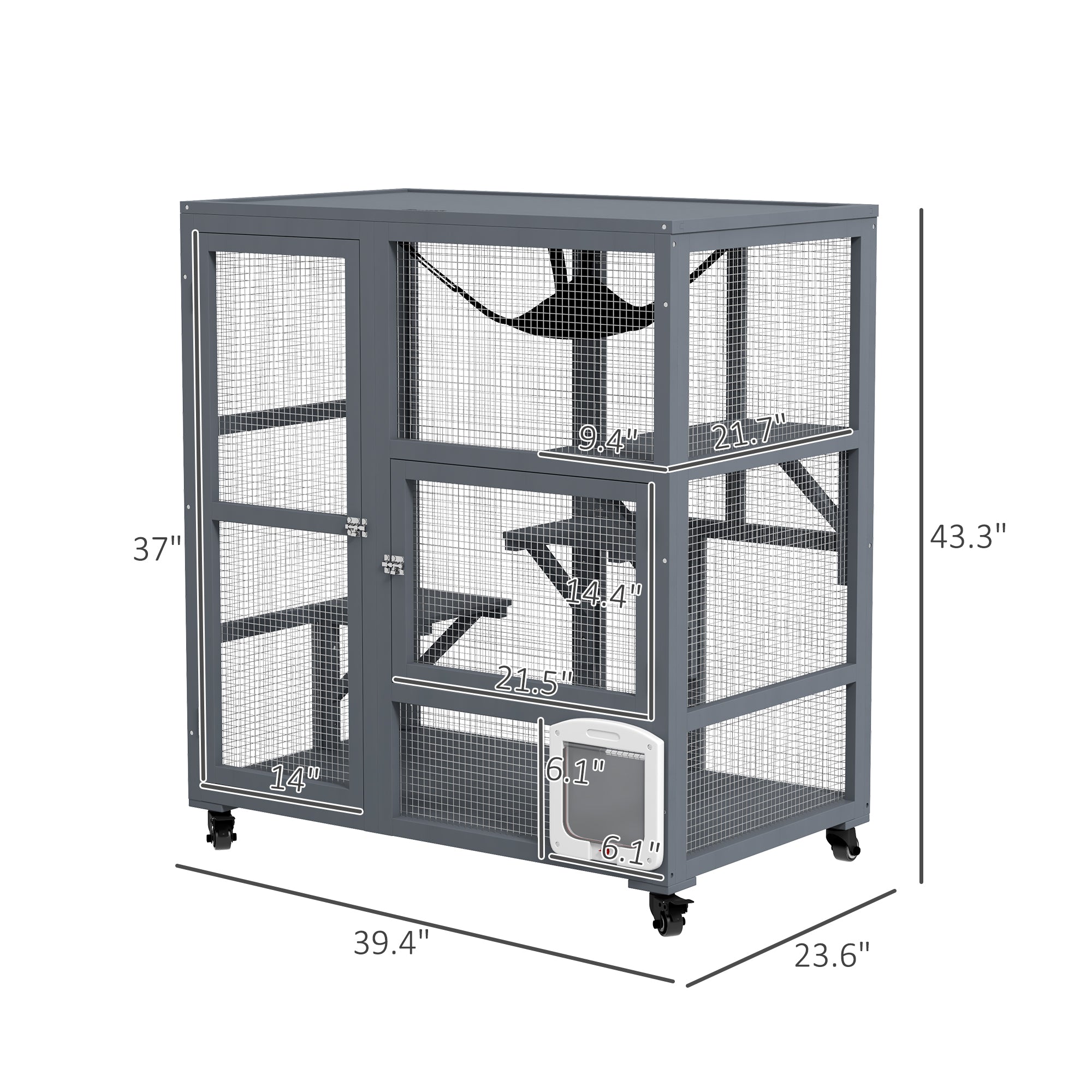 Cat House, Indoor Cat Enclosure on Wheels with Openable Top, 39" - Light Gray - Image 3