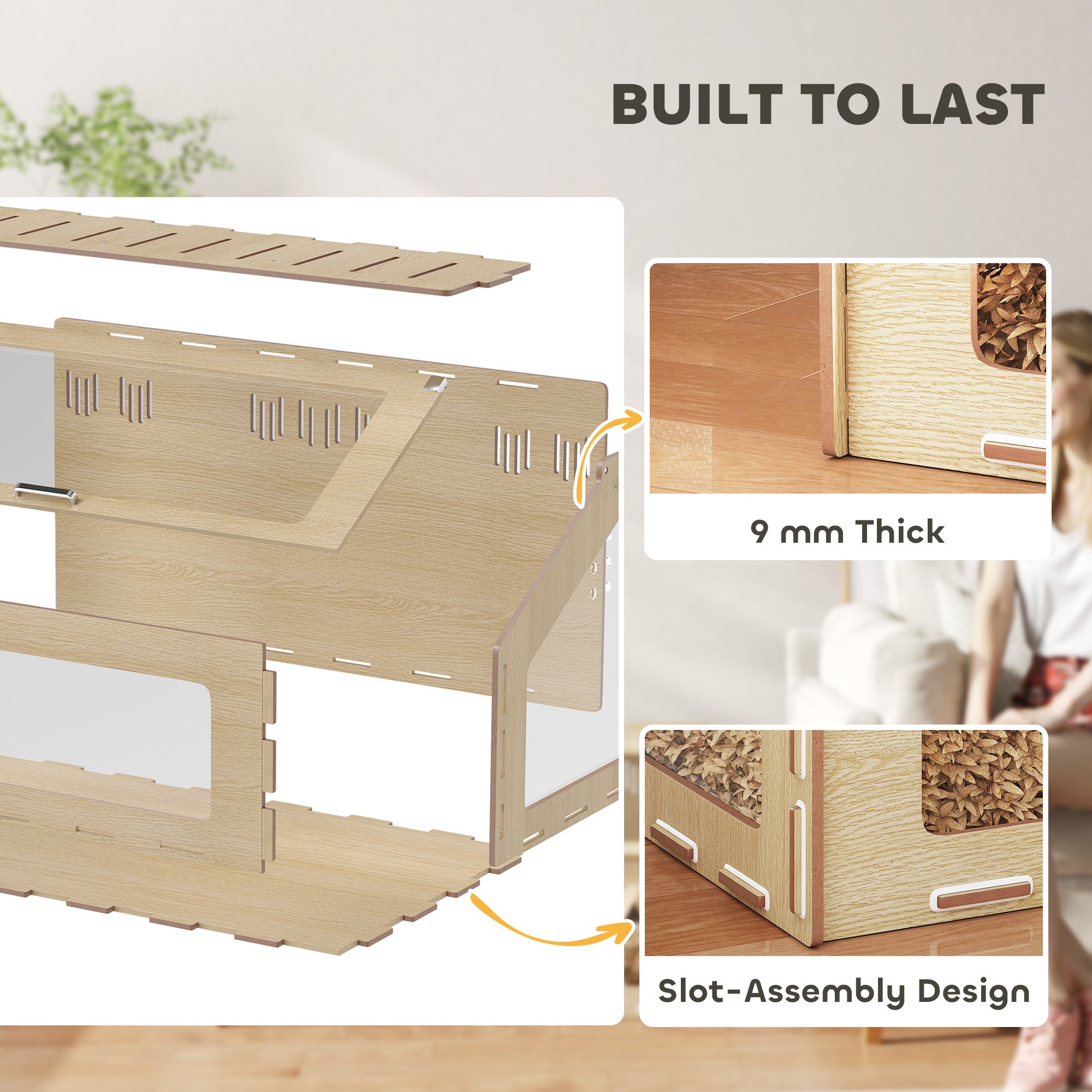 39 inch Hamster Cage Habitat with Acrylic Window & Openable Top for Dwarf Hamster, Gerbil, Guinea Pig, Rat, Oak - Oak - Image 5