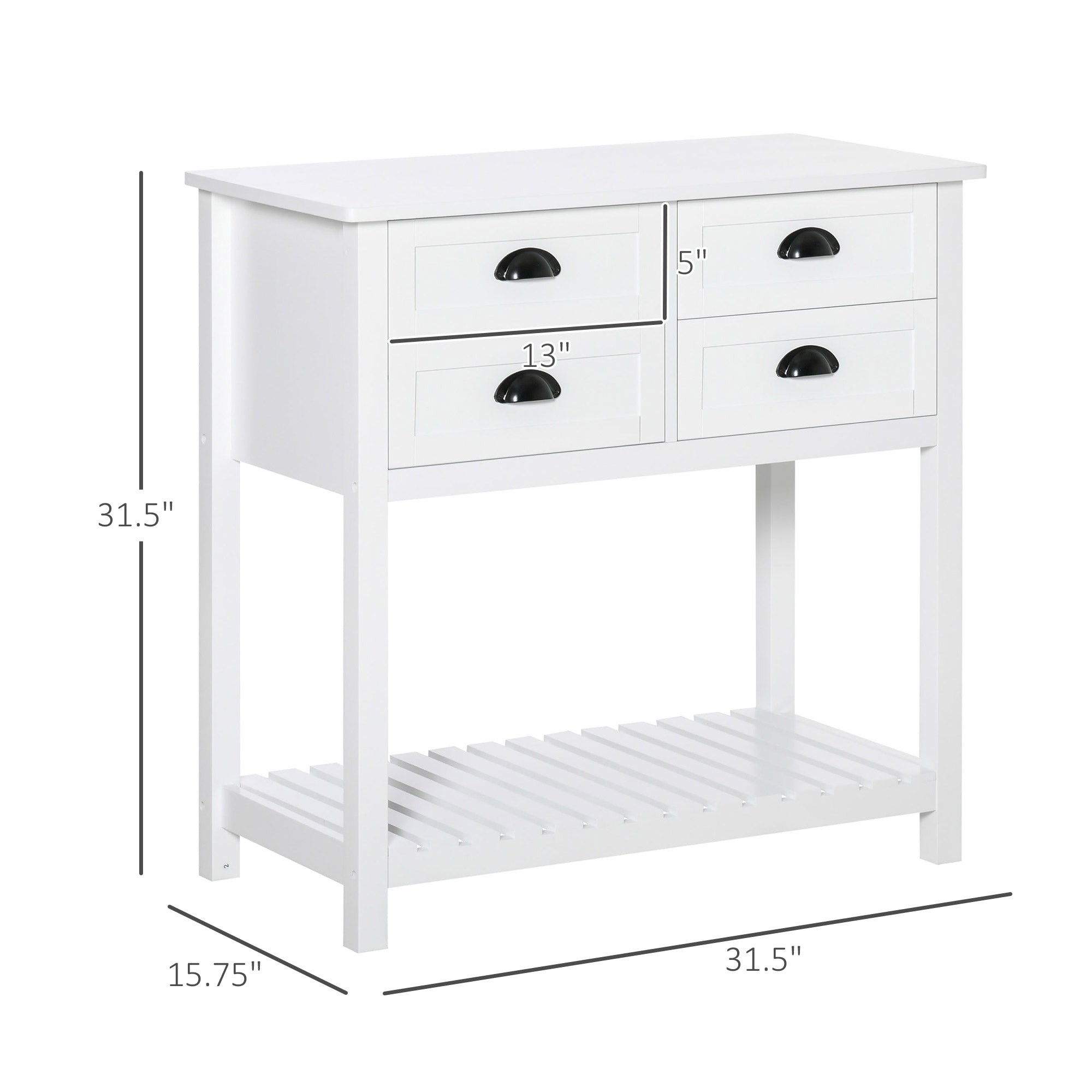 Sideboard Buffet Cabinet with Storage, Modern Coffee Bar Cabinet with 4 Drawers and Slatted Bottom Shelf, Console Table for Kitchen, Living Room, Dining Room, Hallway, White