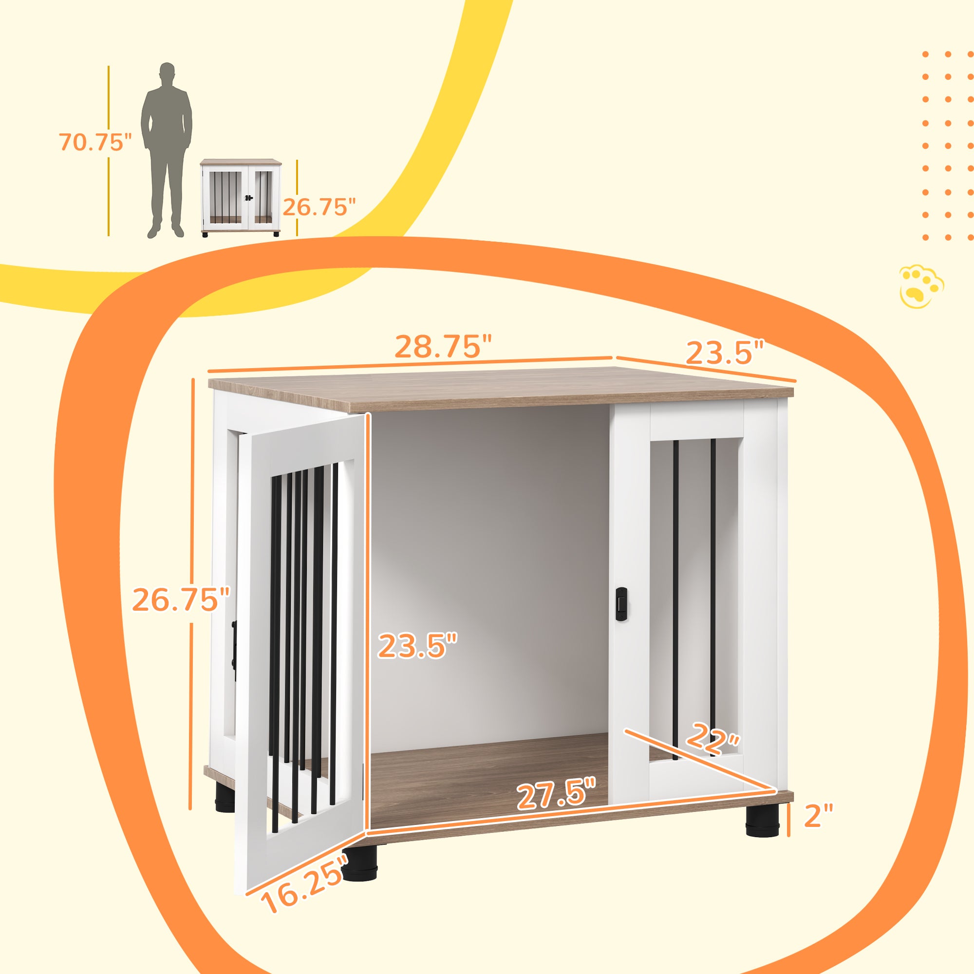 Dog Kennel Furniture Side End Table Indoor with Lockable Door, for Small and Medium Dogs, Walnut Brown - Brown - Image 3