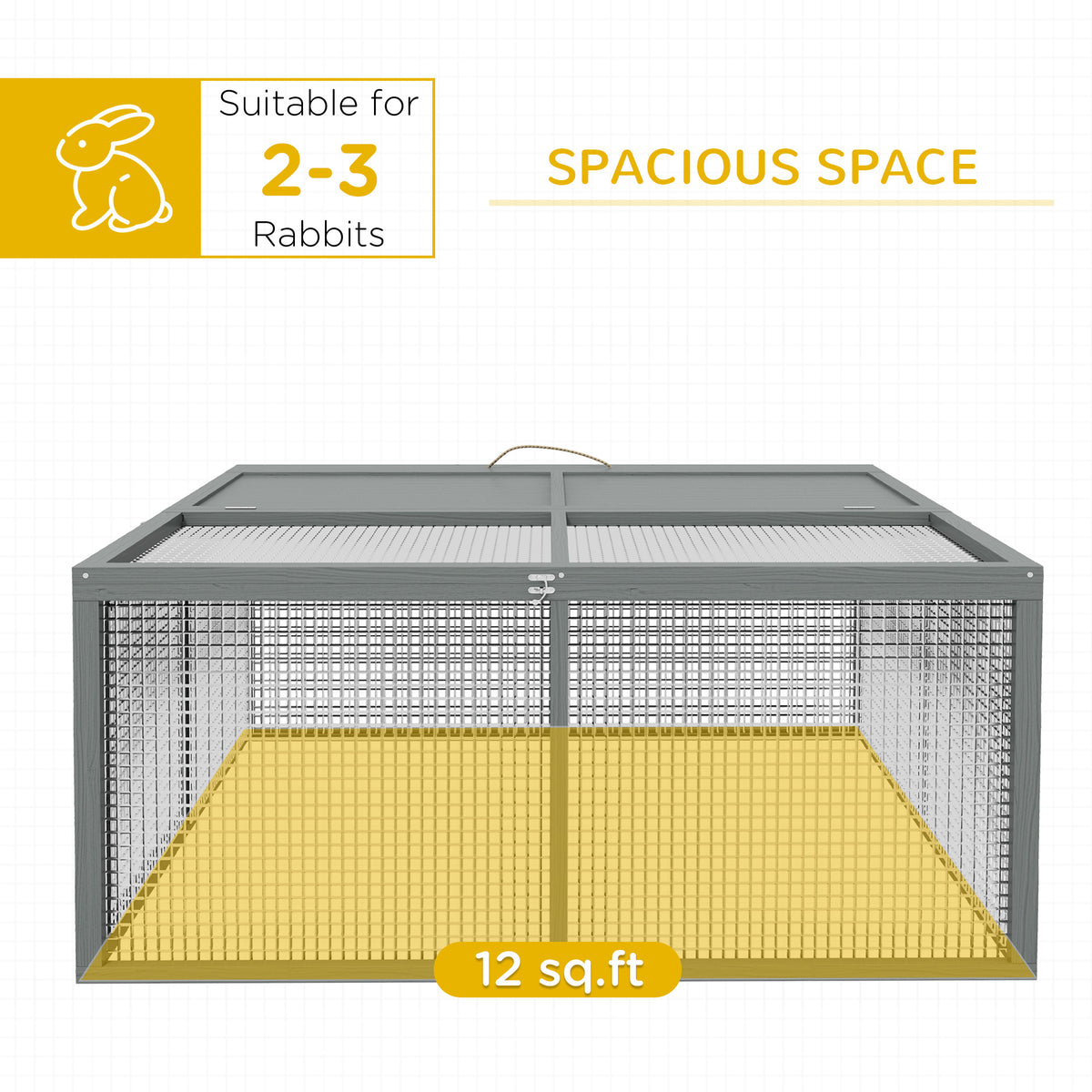 Wooden Folding Rabbit Hutch, for 2-3 Rabbits - Gray
