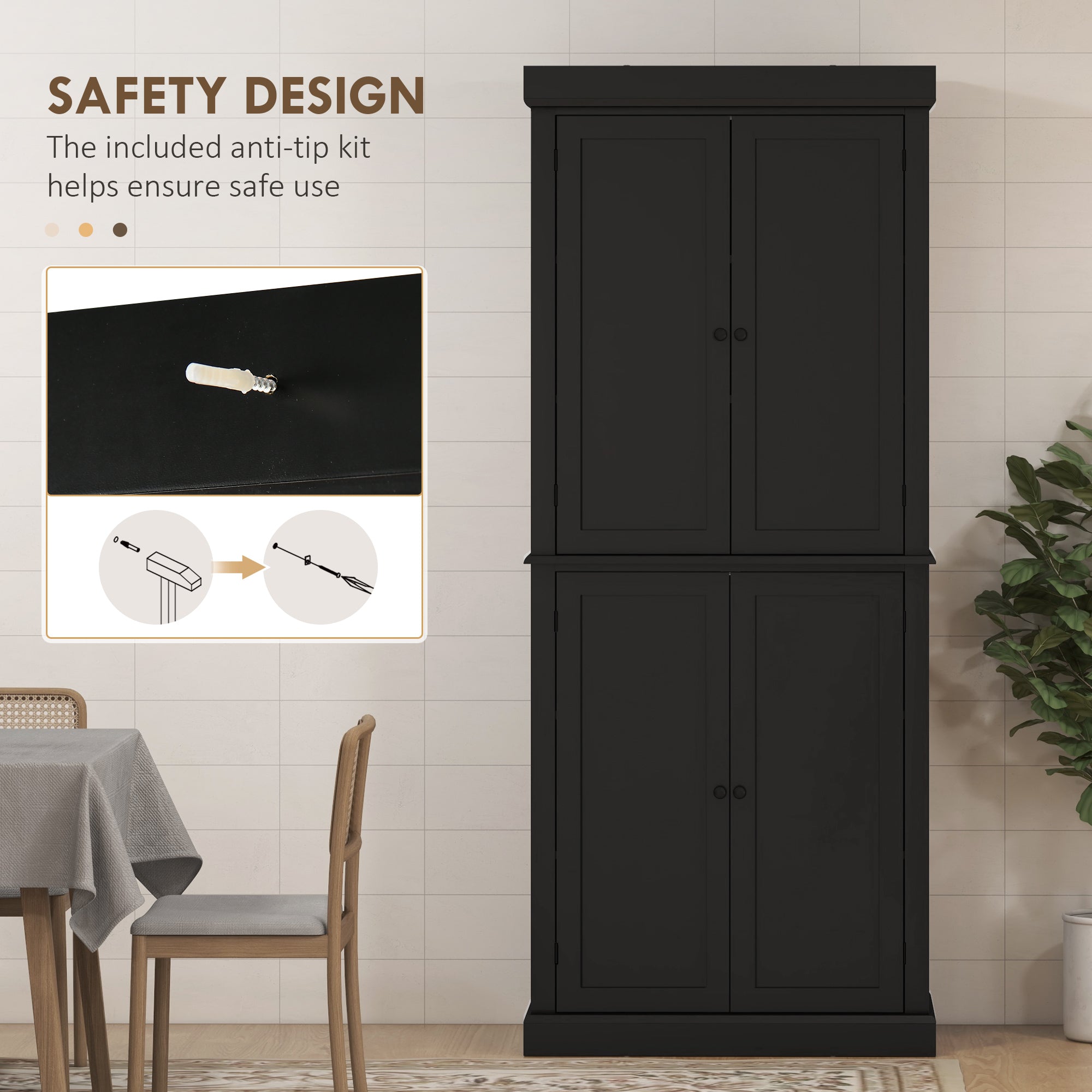 72" Kitchen Cabinet, Pantry Storage Cabinet with Doors and Shelves, Freestanding Food Pantry Cabinet, Black
