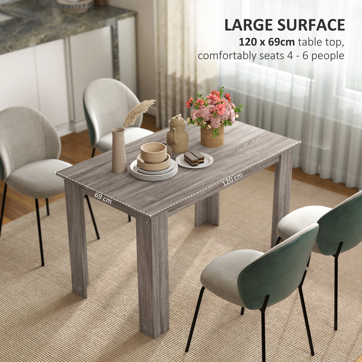 47" Dining Table for 4-6 People, Modern Rectangular Kitchen Table for Dining Room, Living Room, Light Gray Wood Effect