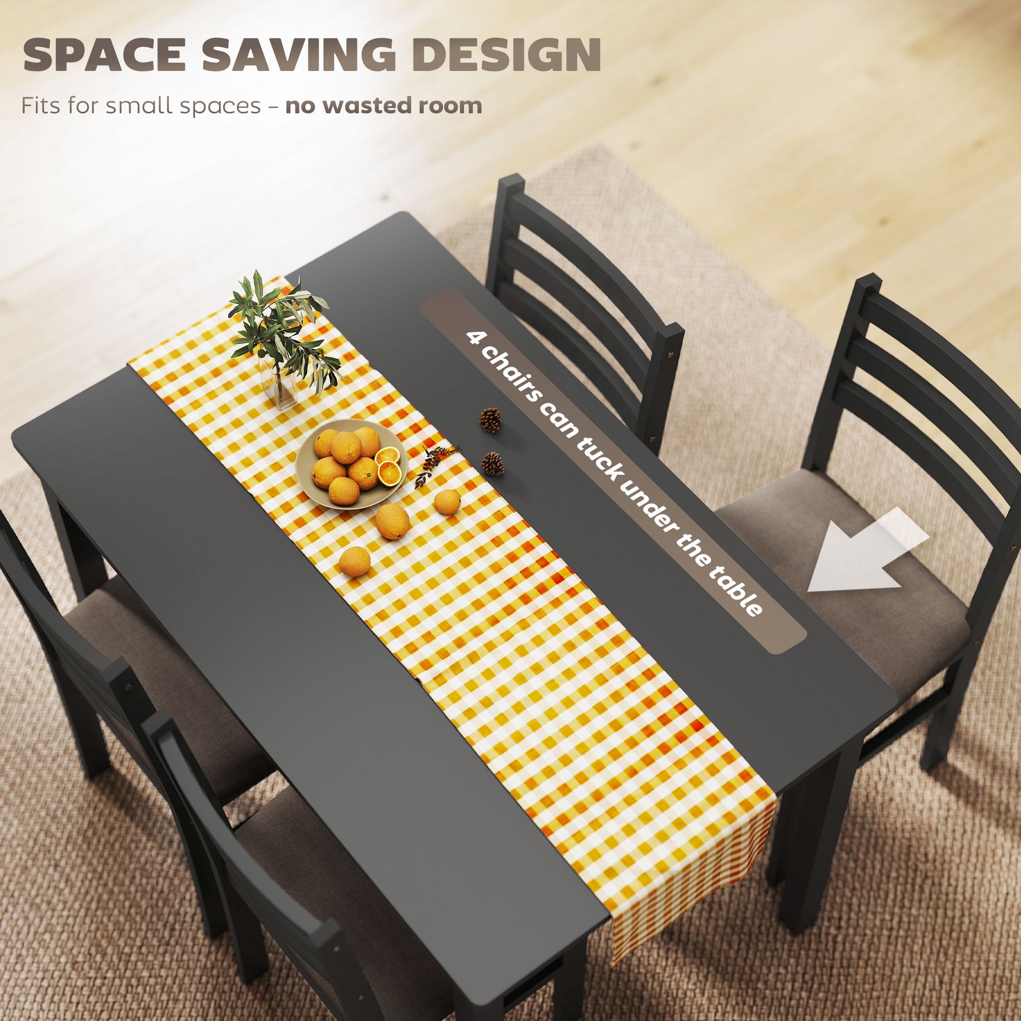 5-Piece Small Kitchen Table Set for 4, Farmhouse Dining Table Set with Upholstered Chairs and Rubber Wood Legs, Black