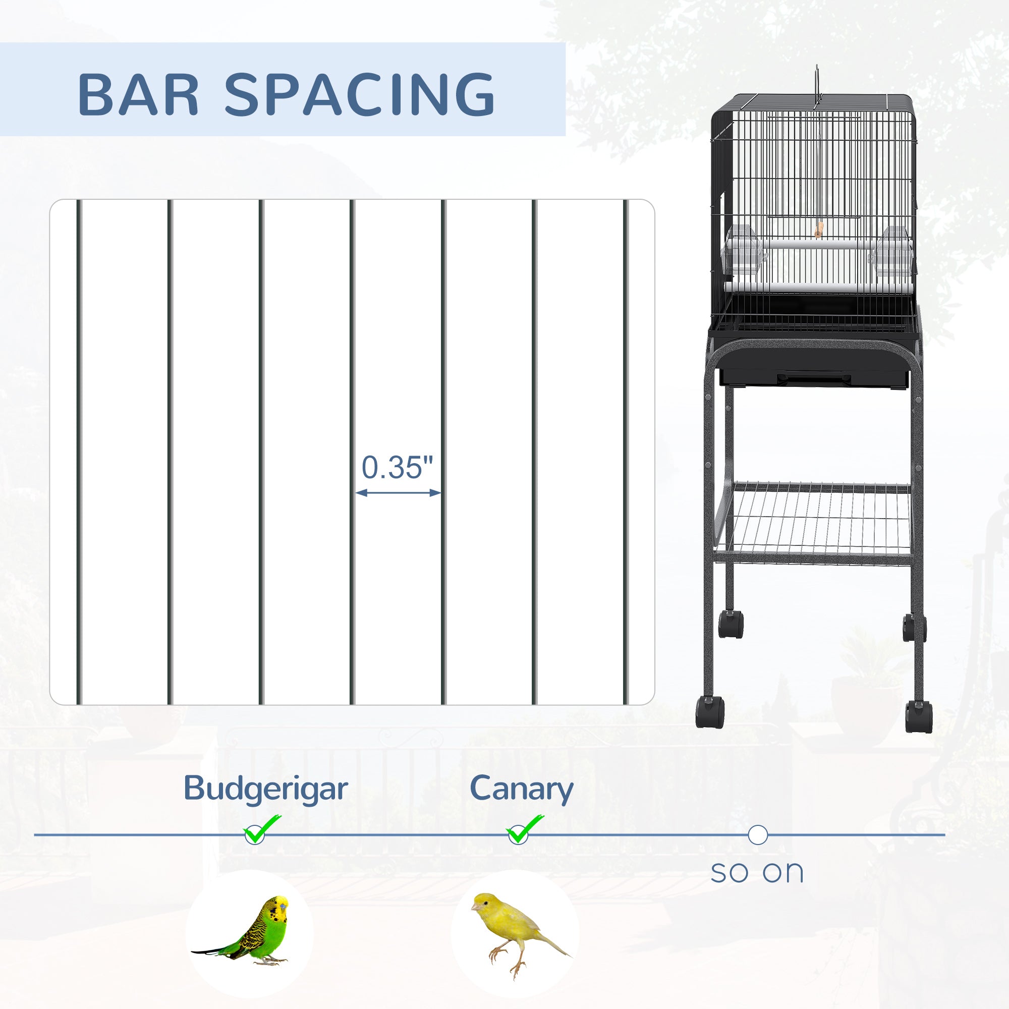 45-inch Metal Indoor Bird Cage, Parrot Cage, Bird Aviary with Detachable Rolling Stand, Storage Basket, and Accessories - Black - BLACK - Image 4
