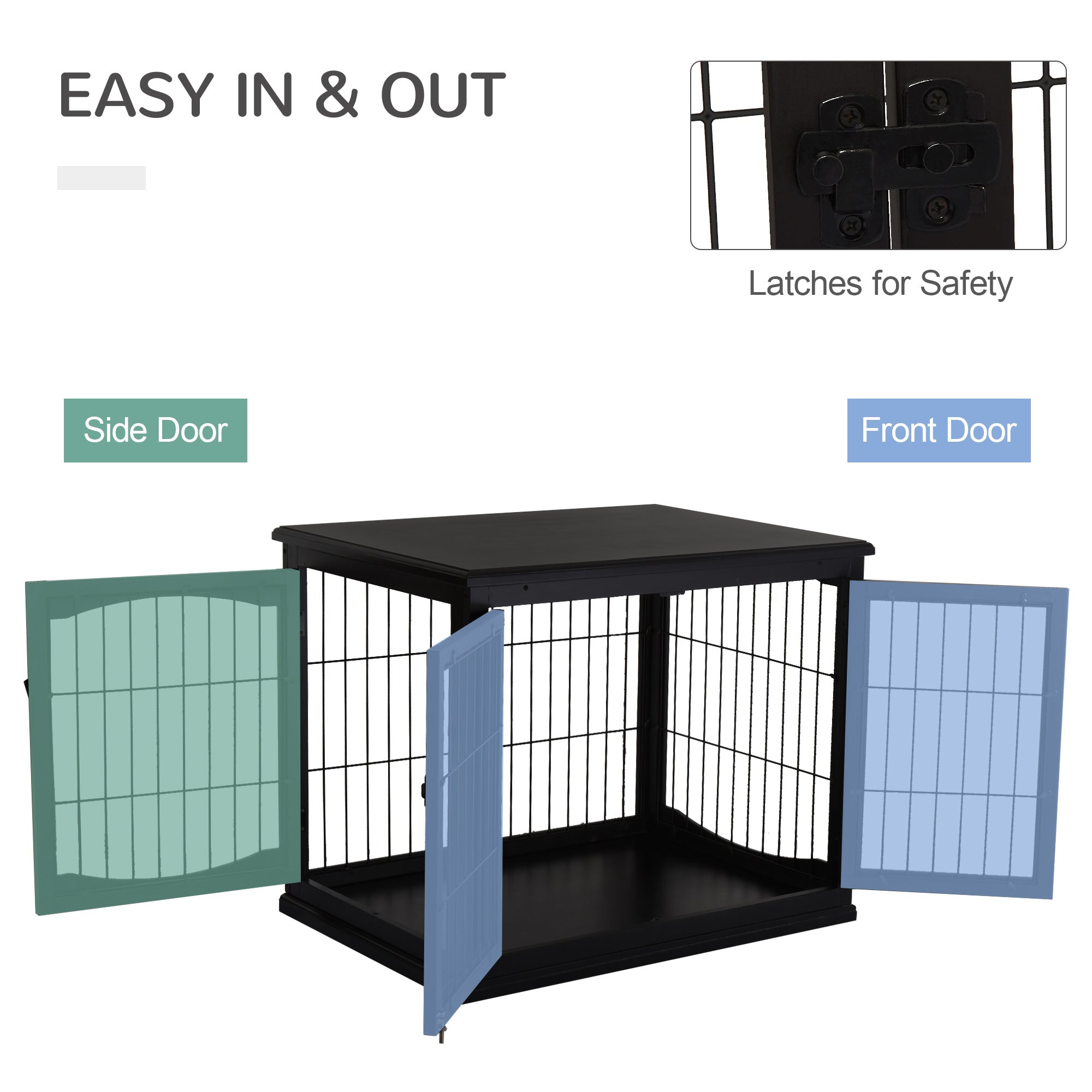 Dog Crate Furniture, 32" Small Dog Cage End Table with 2 Doors, Lockable Door, Puppy Kennel Indoor, Black - Black - Image 6