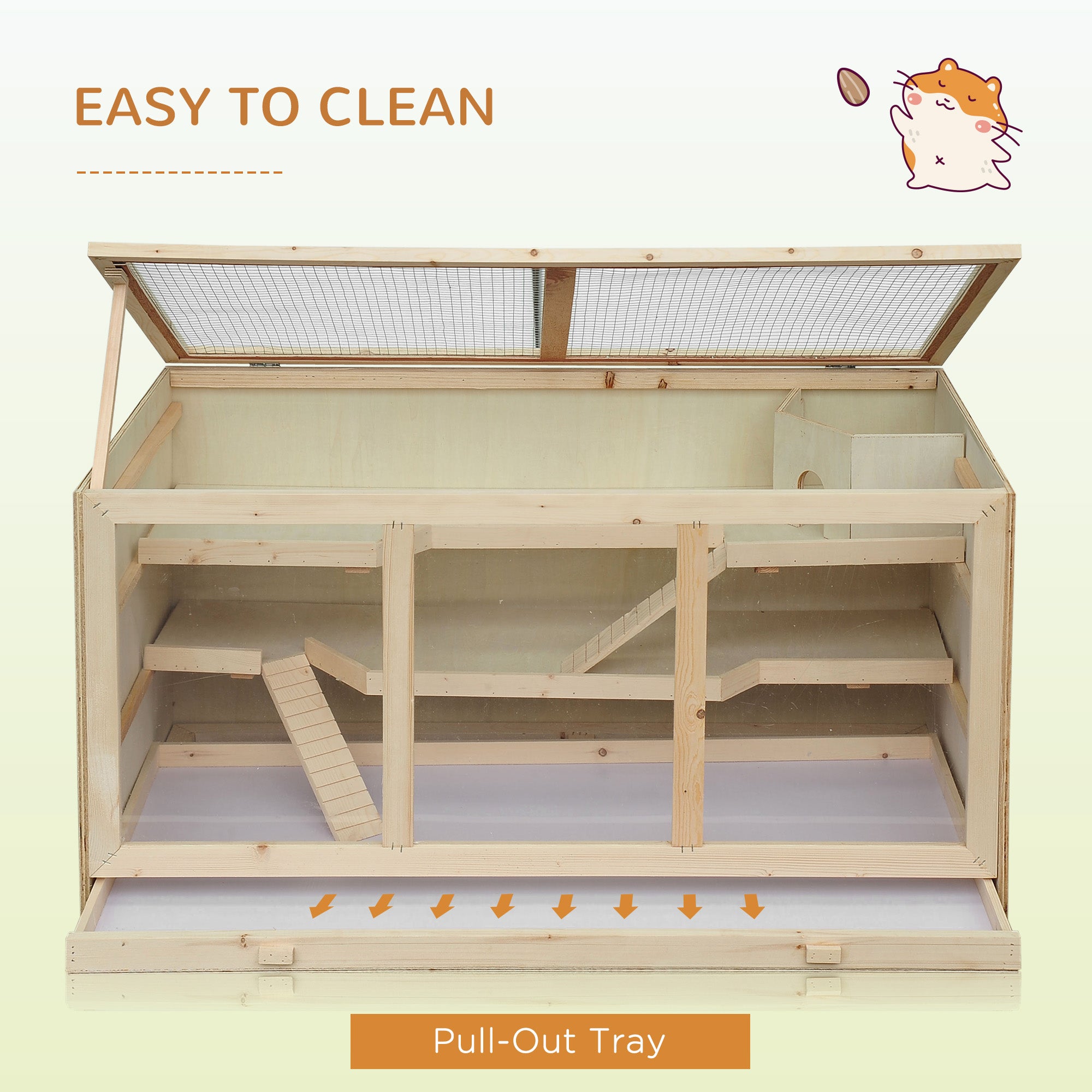 45" Extra Large Wooden Hamster Cage, 3-Layer Rat Cage with Opening Roof, PVC Window, Small Animal Habitat for Gerbil, Dwarf & Syrian Hamsters, Natural - natural - Image 7