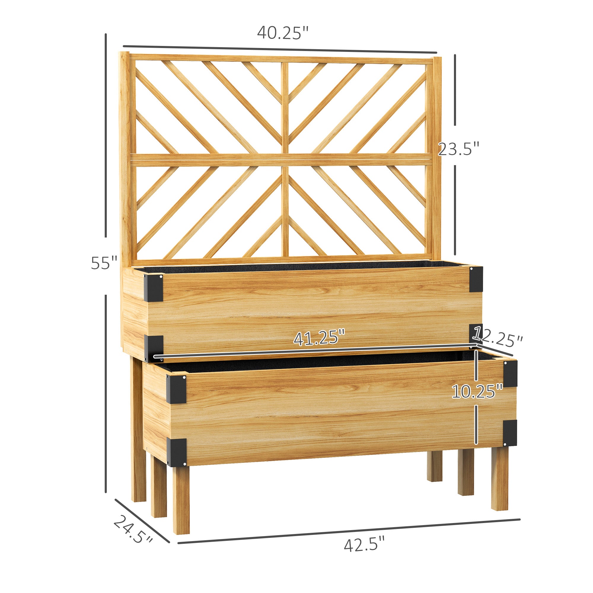 2 Tier Trellis Planter, Wooden Raised Garden Bed, Natural - Natural Wood - Image 3