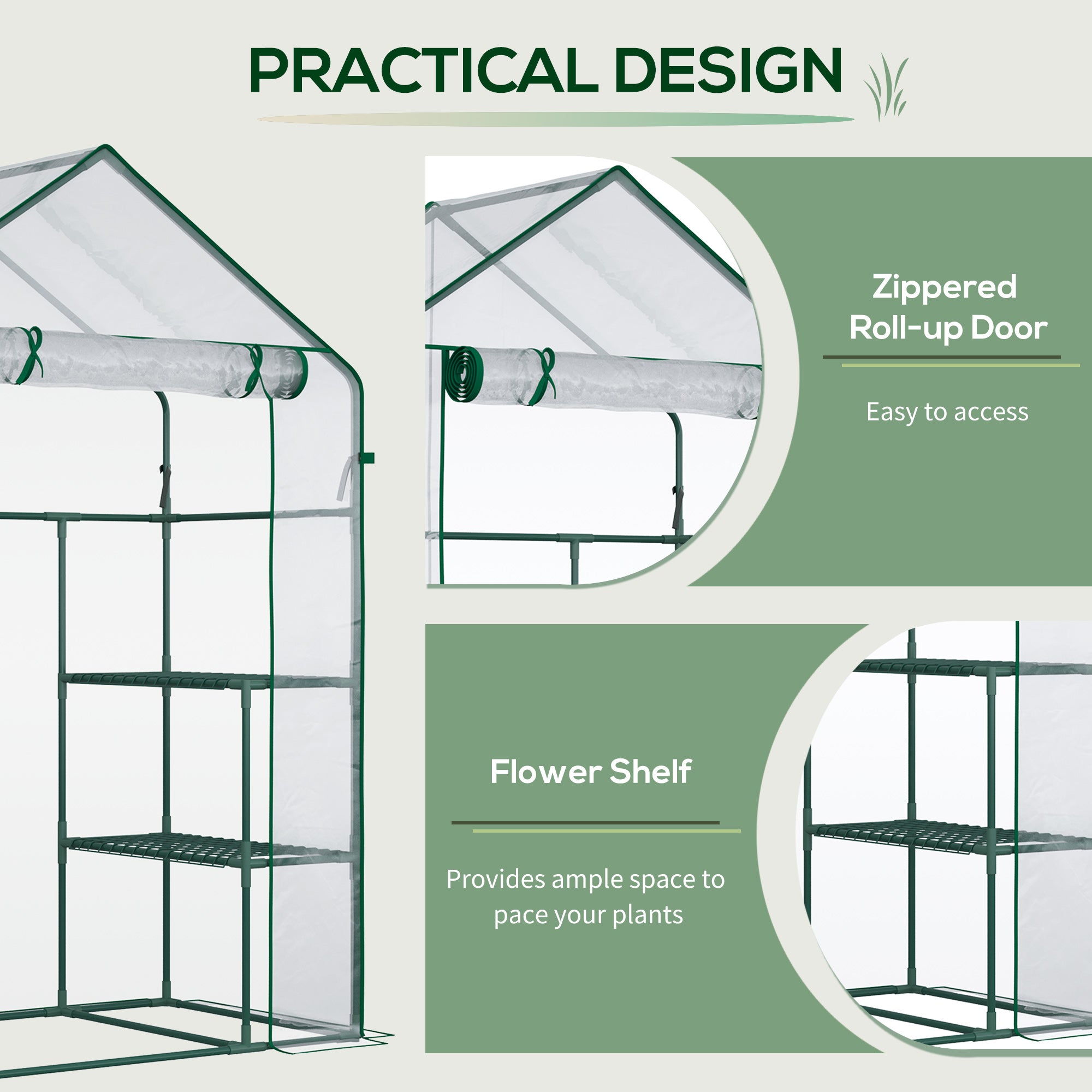 5' x 2.5' x 6.5' Mini Walk-in Greenhouse Kit, Portable Green House with 3 Tier Shelves, Roll-Up Door, and Weatherized Plastic Cover for Backyard Garden, Clear - Clear - Image 5