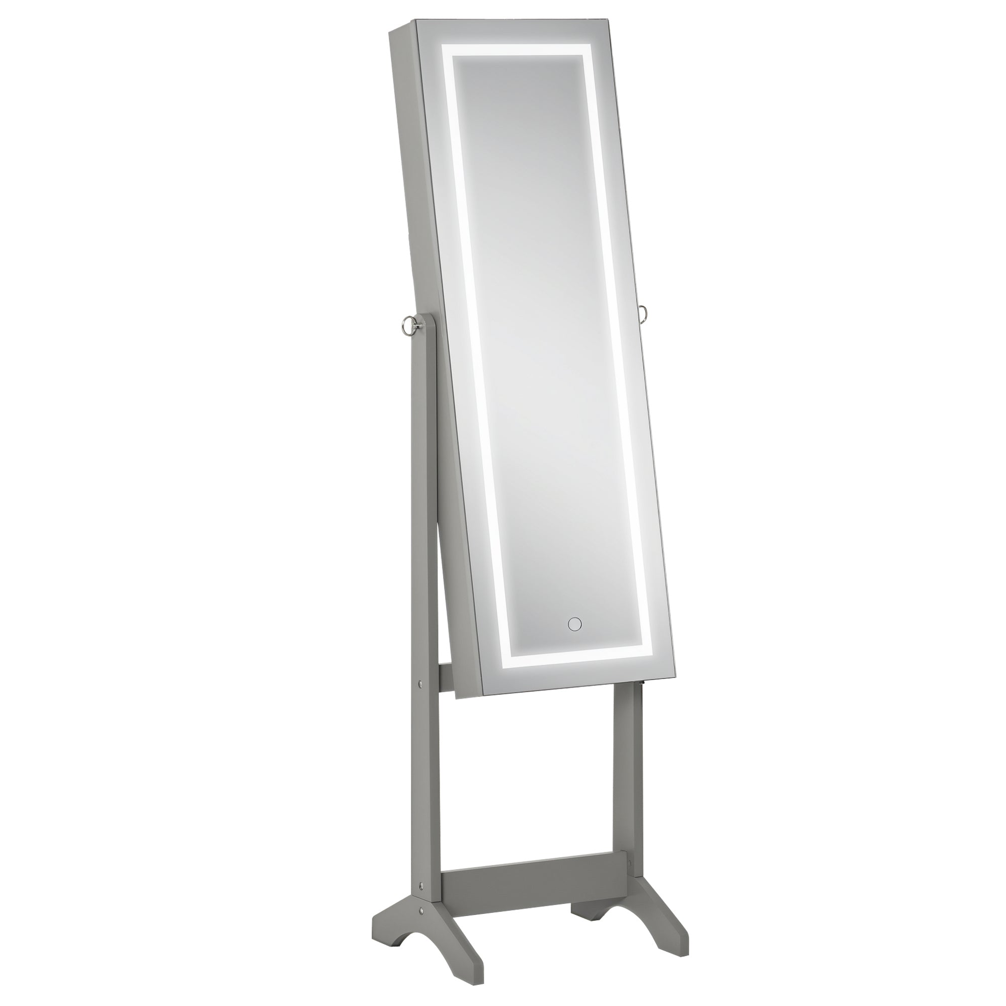 Floor Standing Jewelry Cabinet with LED Light, Lockable Jewelry Organizer with Full-Length Mirror, and 4 Adjustable Angles, Grey