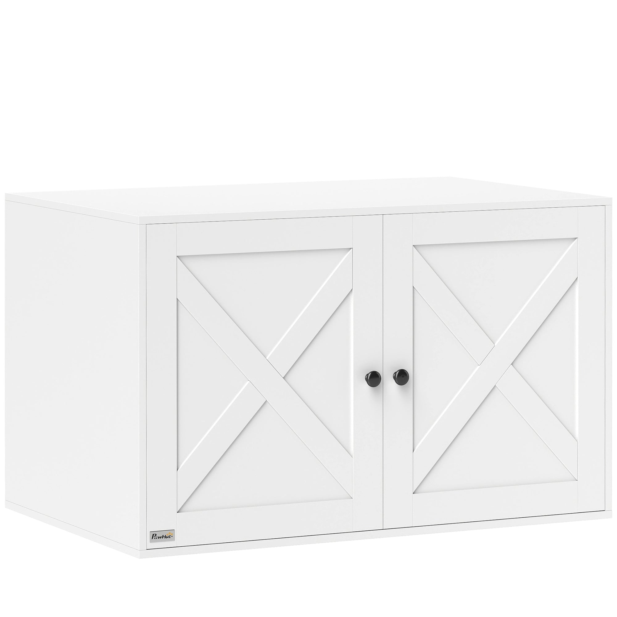 Cat Litter Box Enclosure with Barn Door, Cat Hole, 31.5" x 21" x 20", White - White