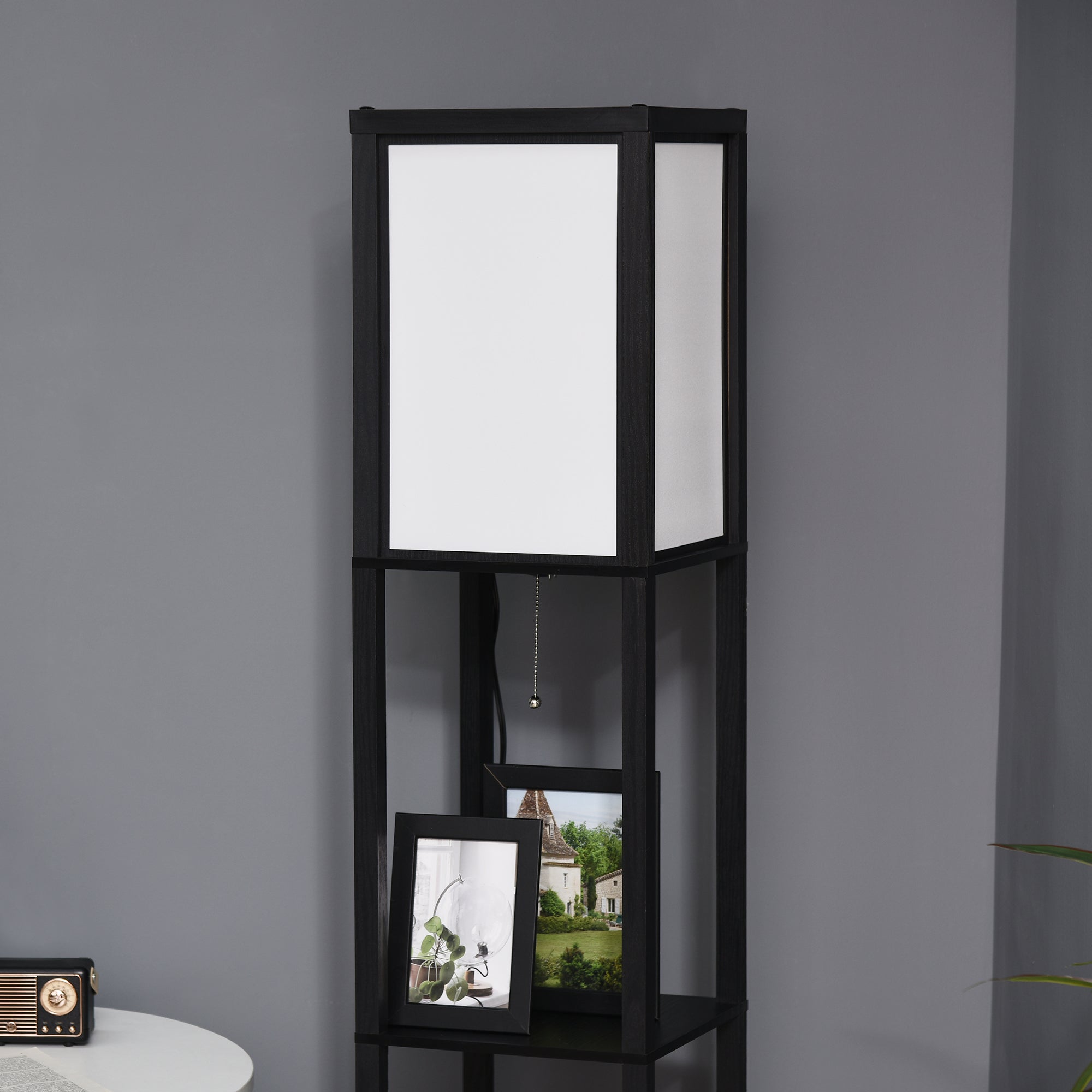 Modern Shelf Floor Lamp with Dual Ambient Light, Standing Lamp Living Room, Bedroom, 10.25"x10.25"x61.5", Black