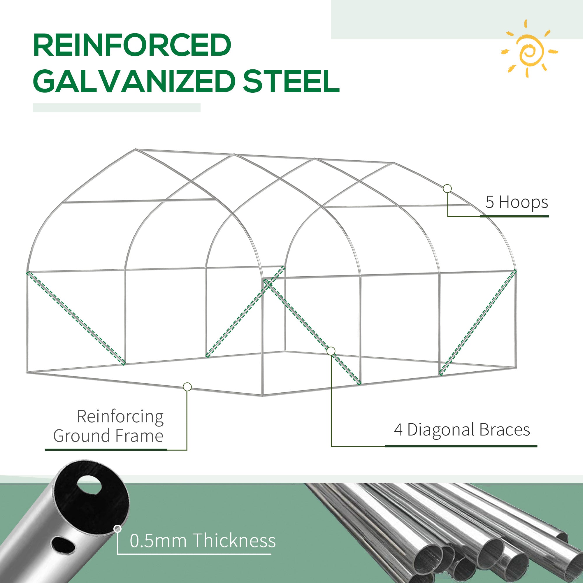 11.5' x 10' x 6.5' Walk-in Tunnel Greenhouse, Green House with Zippered Mesh Door, 7 Mesh Windows & Roll-up Sidewalls, Upgraded Gardening Plant Hot House with Galvanized Steel Hoops, White - White - Image 6
