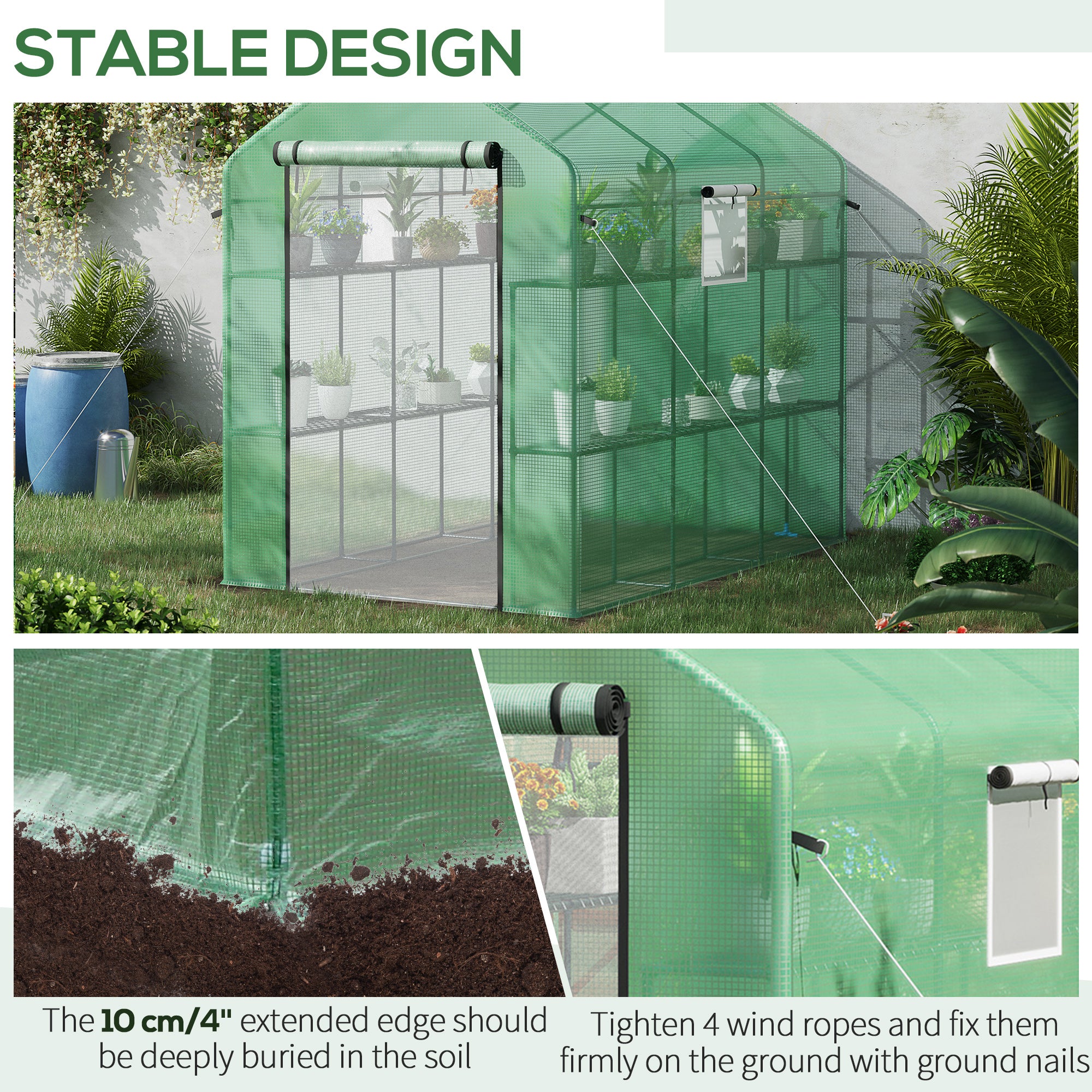 7' x 5' x 6' Walk-in Greenhouse for Outdoors with Mesh Door and Windows, 18 Shelf Hot House with Trellis, Plant Labels, UV Protective for Growing Flowers, Herbs, Vegetables, Saplings, Green - Green - Image 5