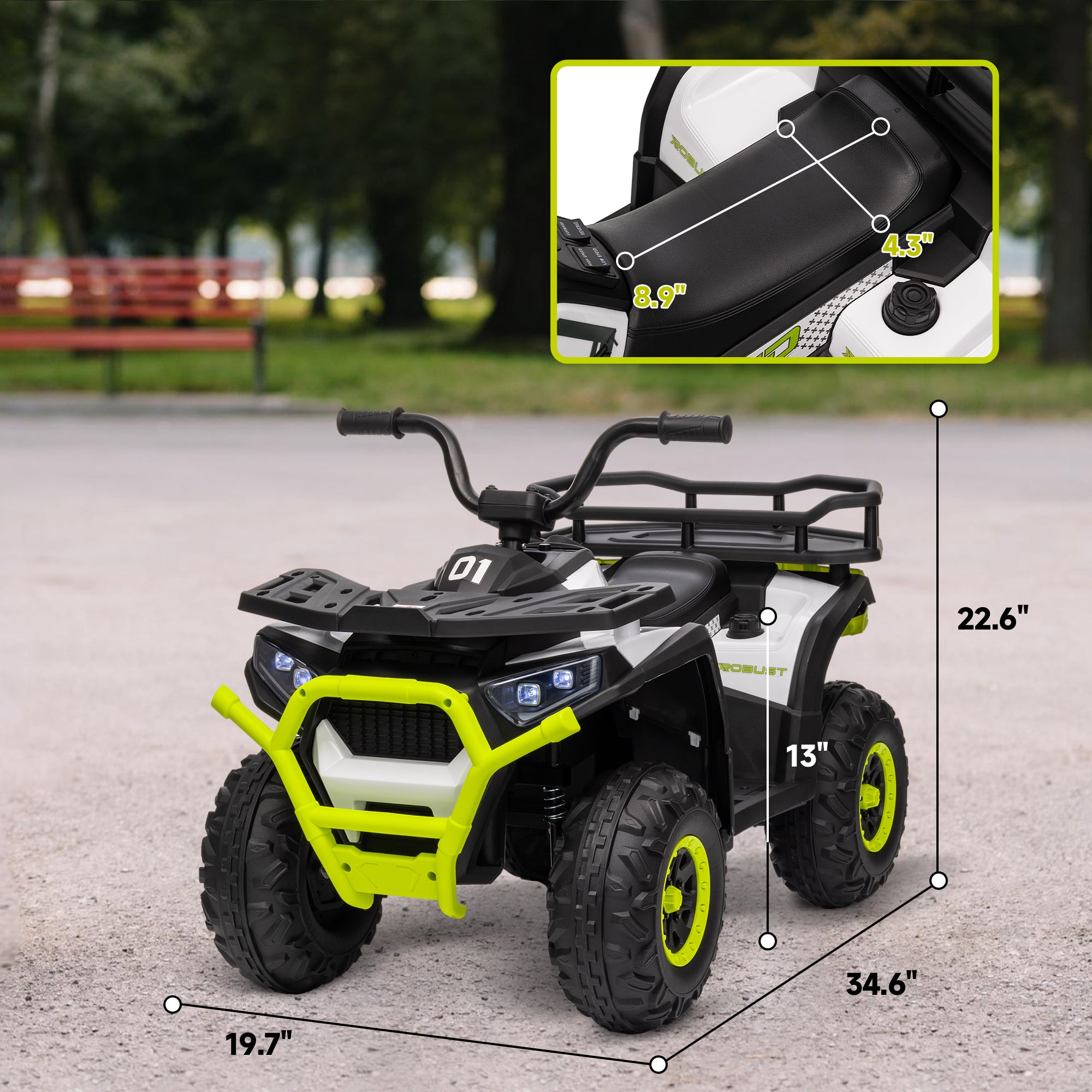 12V Kids ATV, 4 Wheeler Quad with 4 Spring Suspension Wheels, LED Lights, Music USB, Green