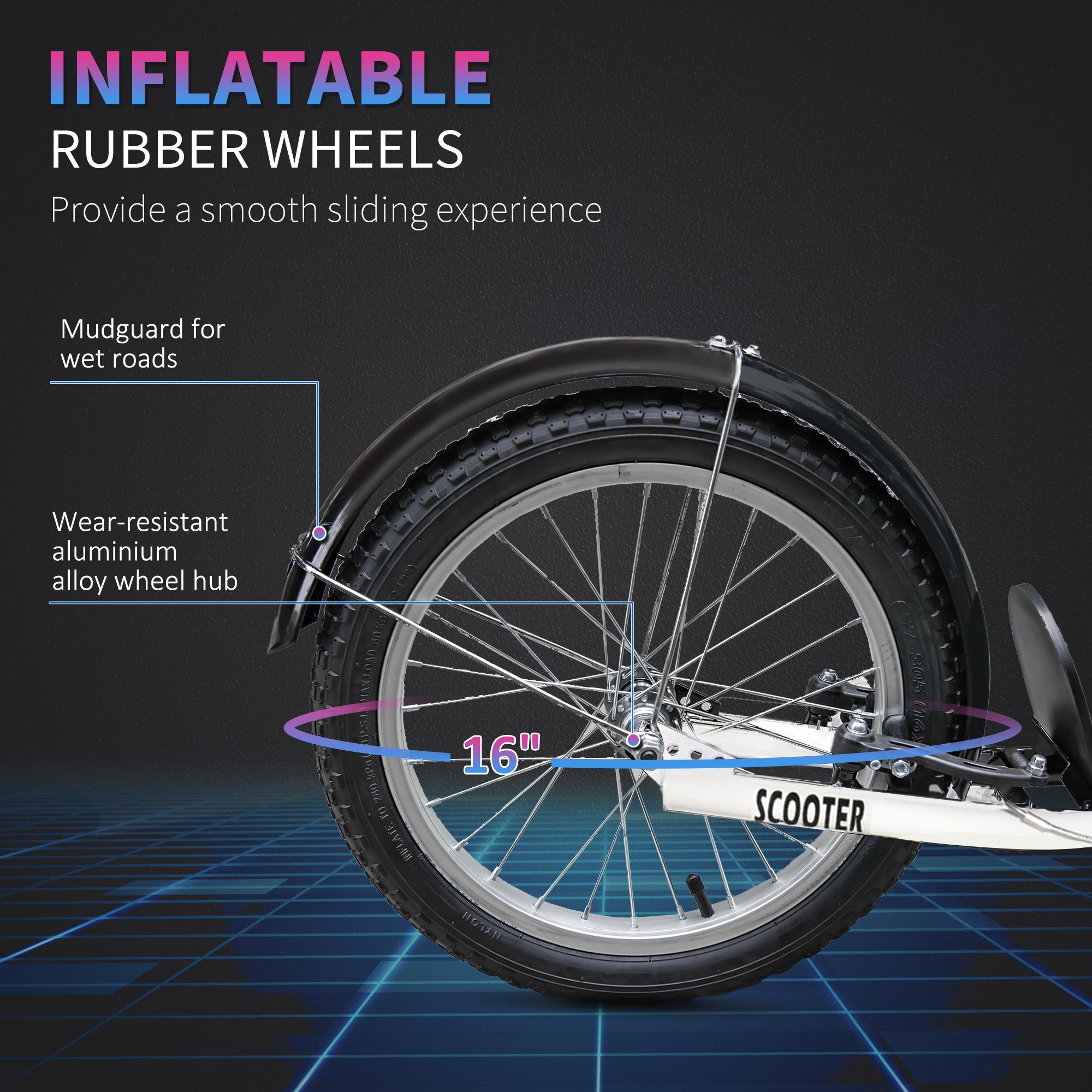 Youth Scooter, Kick Scooter with Adjustable Handlebars, Double Brakes, 16" Inflatable Rubber Tires, Basket, Cupholder, Pink