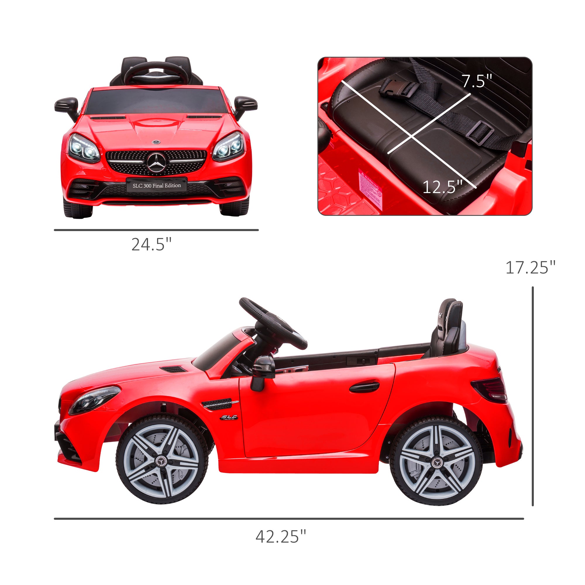 Mercedes SLC 300 Licensed Kids Electric Car with Remote Control, 12V Battery Powered Kids Ride on Car with Music, Lights, Suspension for 3-6 Years Old, Red
