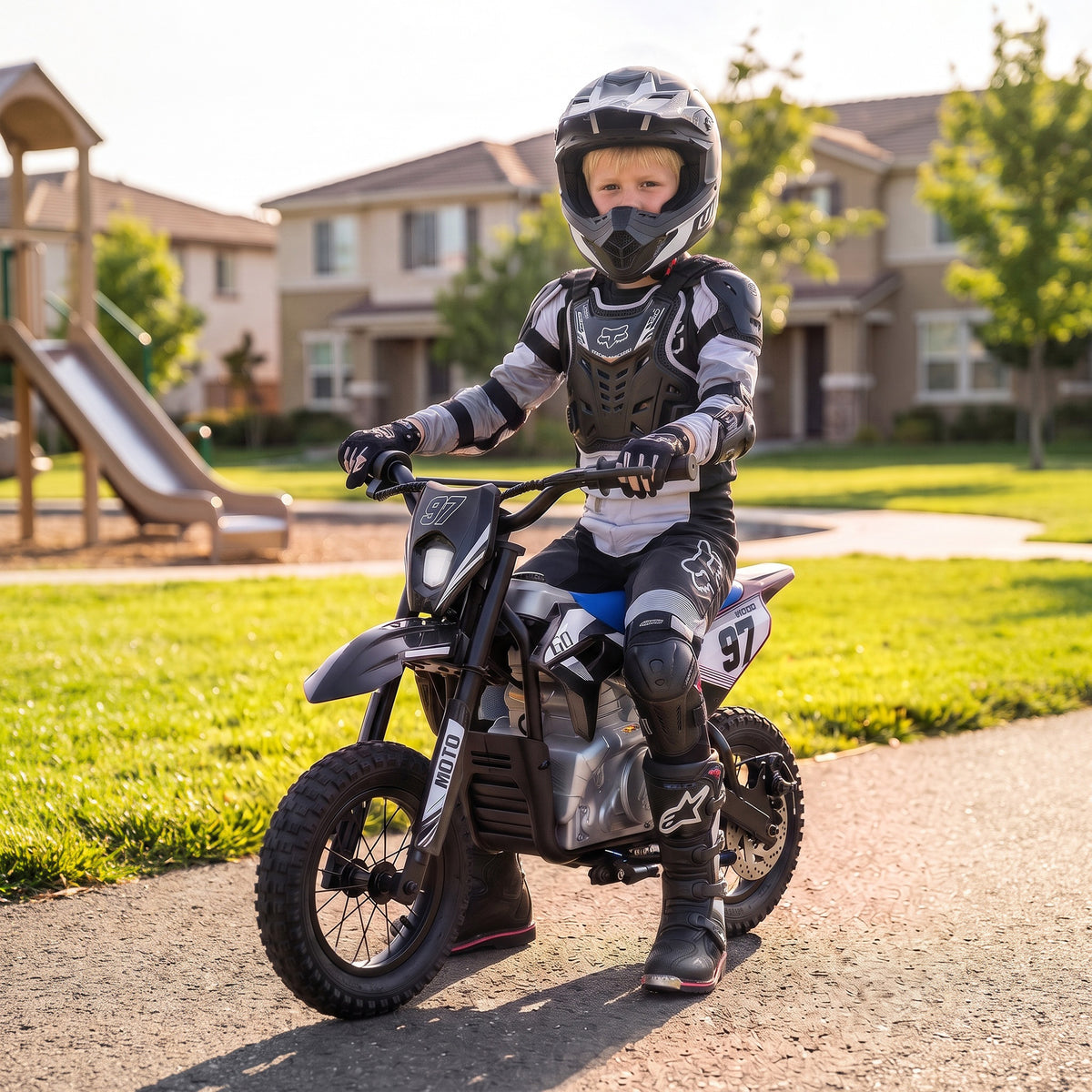 36V Electric Dirt Bike for Kids with Brushless Motor, Up to 9.9 MPH, Inflatable Tires and Rear Suspension, Black