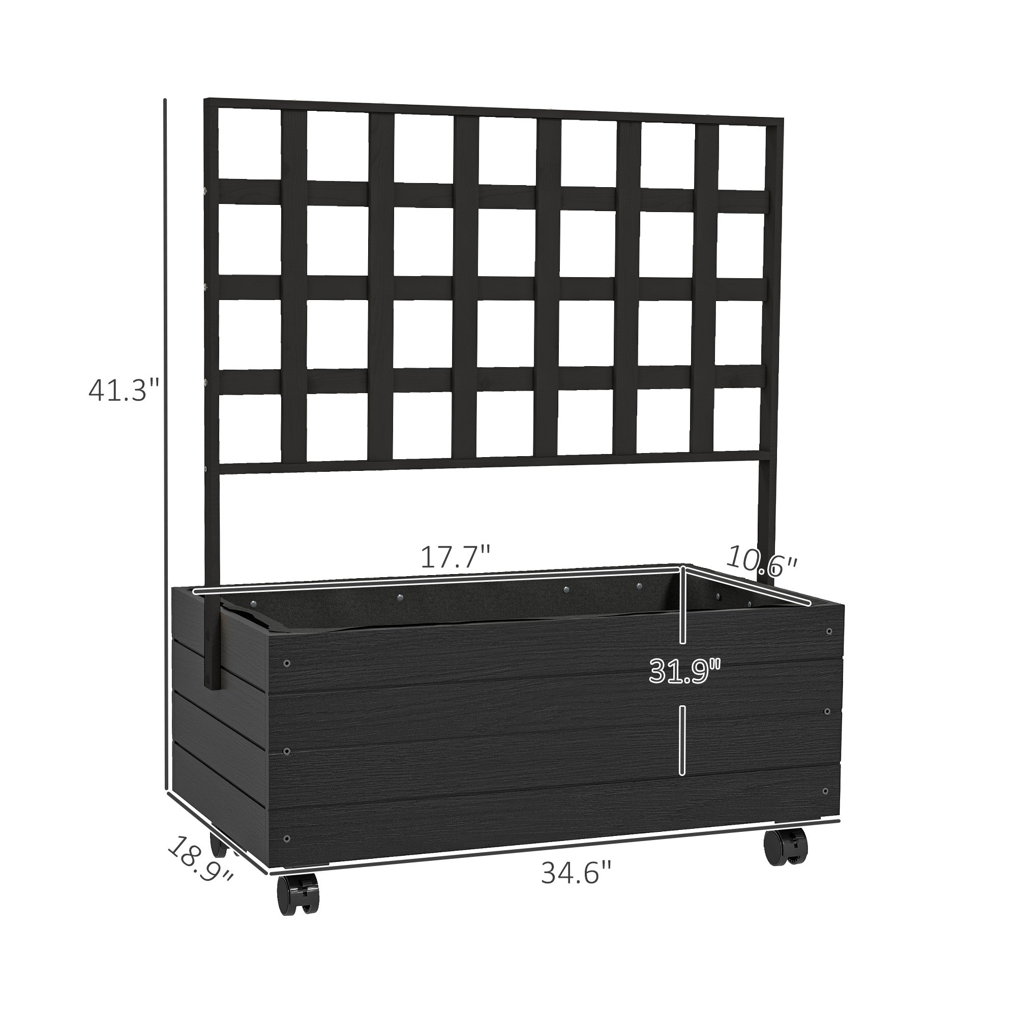 Raised Garden Bed with Trellis and Wheels, Outdoor Planter Wooden Elevated Garden Bed for Garden, Patio, Balcony - Black - Image 3