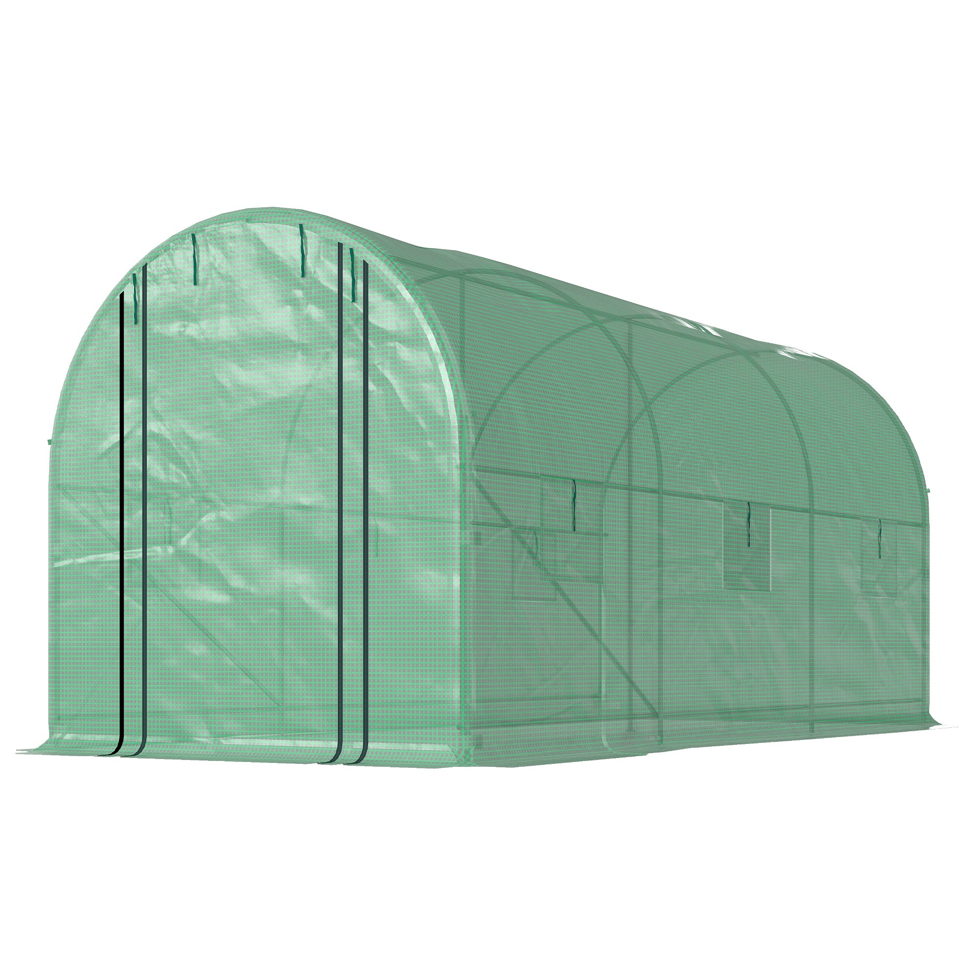 Hoop House Greenhouse, Walk-in Tunnel Greenhouse with 2 Support Rods, Zippered Roll-up Mesh Door, 14.6'x6.5'x6.6', Green - Green