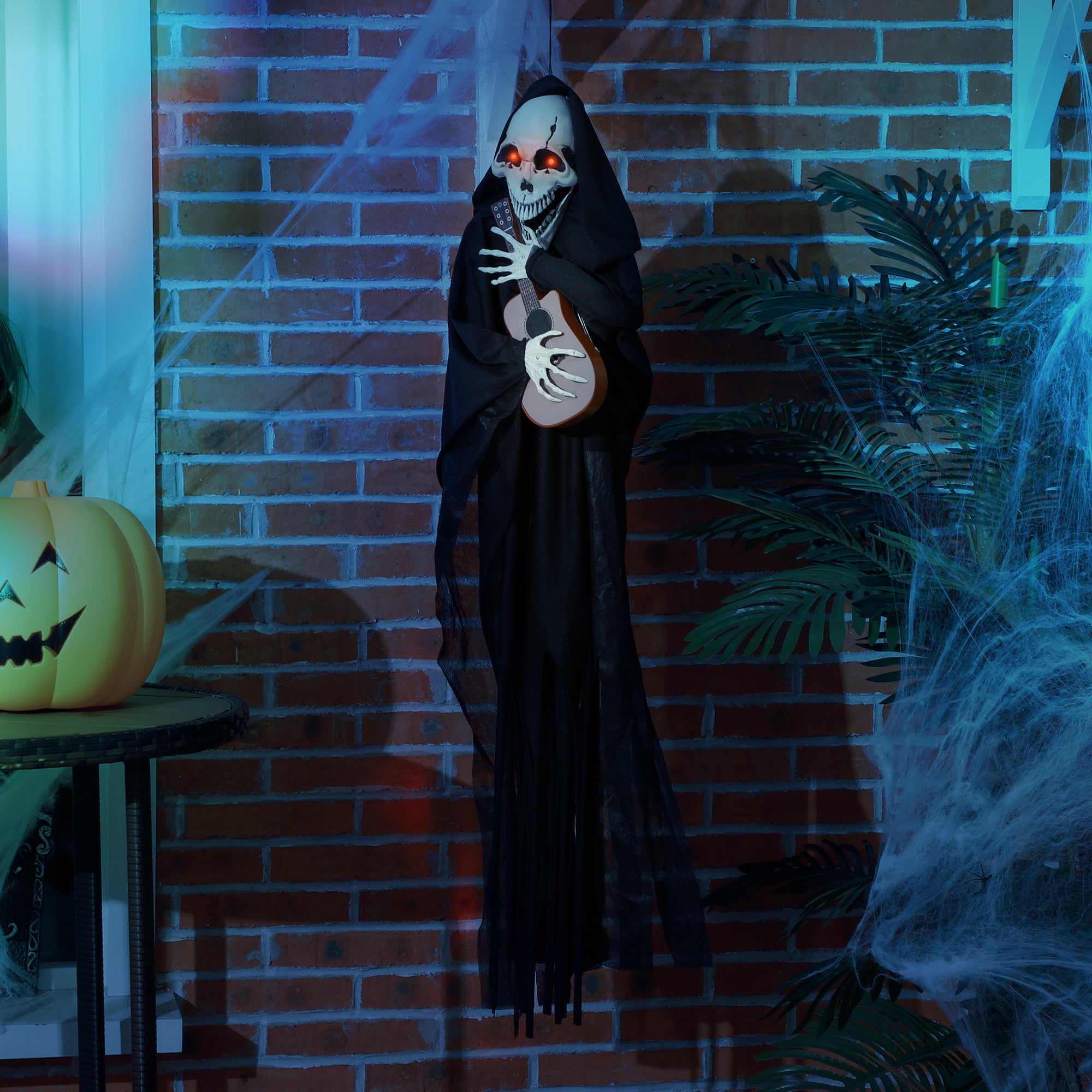 Guitar-Playing Grim Reaper Outdoor Halloween Decoration Animatronic