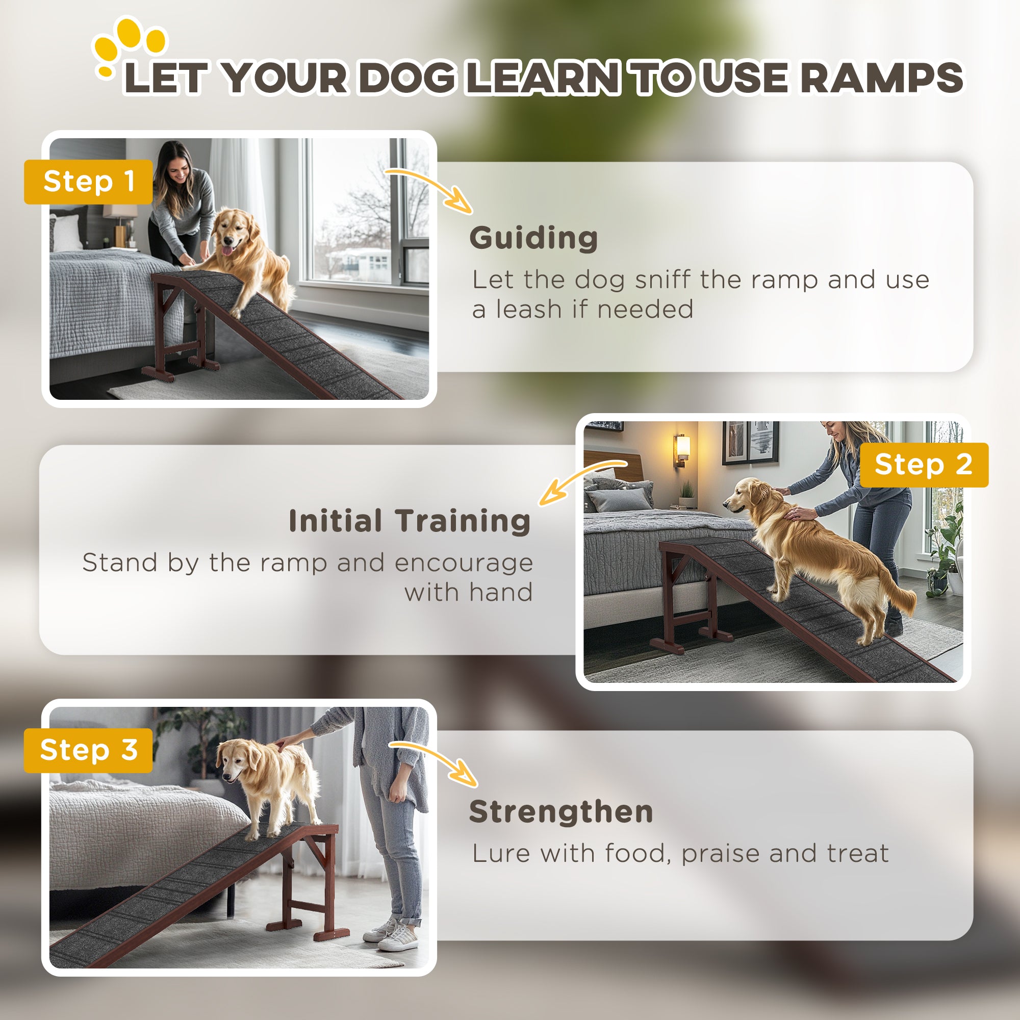 Dog Ramp for Bed, Pet Ramp for Dogs with Non-Slip Carpet and Top Platform, 74" x 16" x 25", Brown - Brown - Image 7