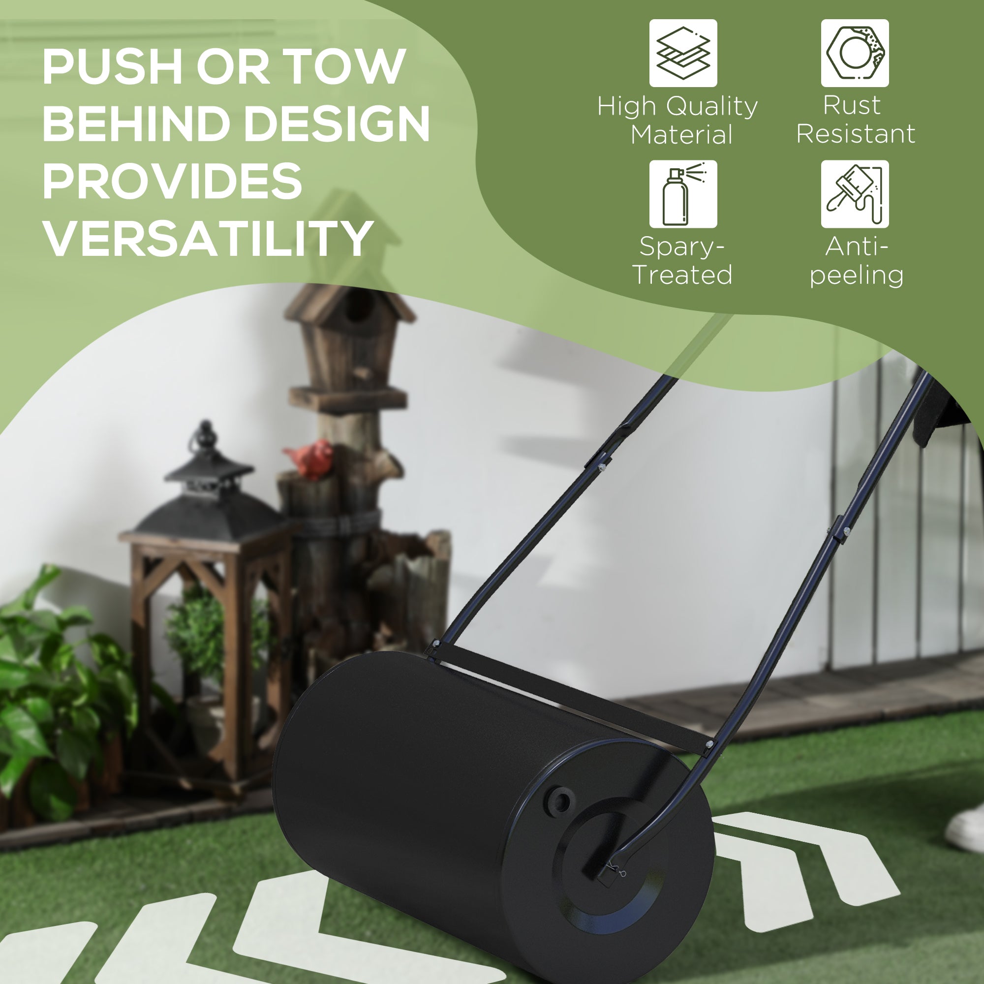 46L Lawn Roller, Push/Tow Behind Sod Roller with U Shaped Handle, Water Filled Yard Roller for Garden, Lawn, Backyard - Black - Image 6