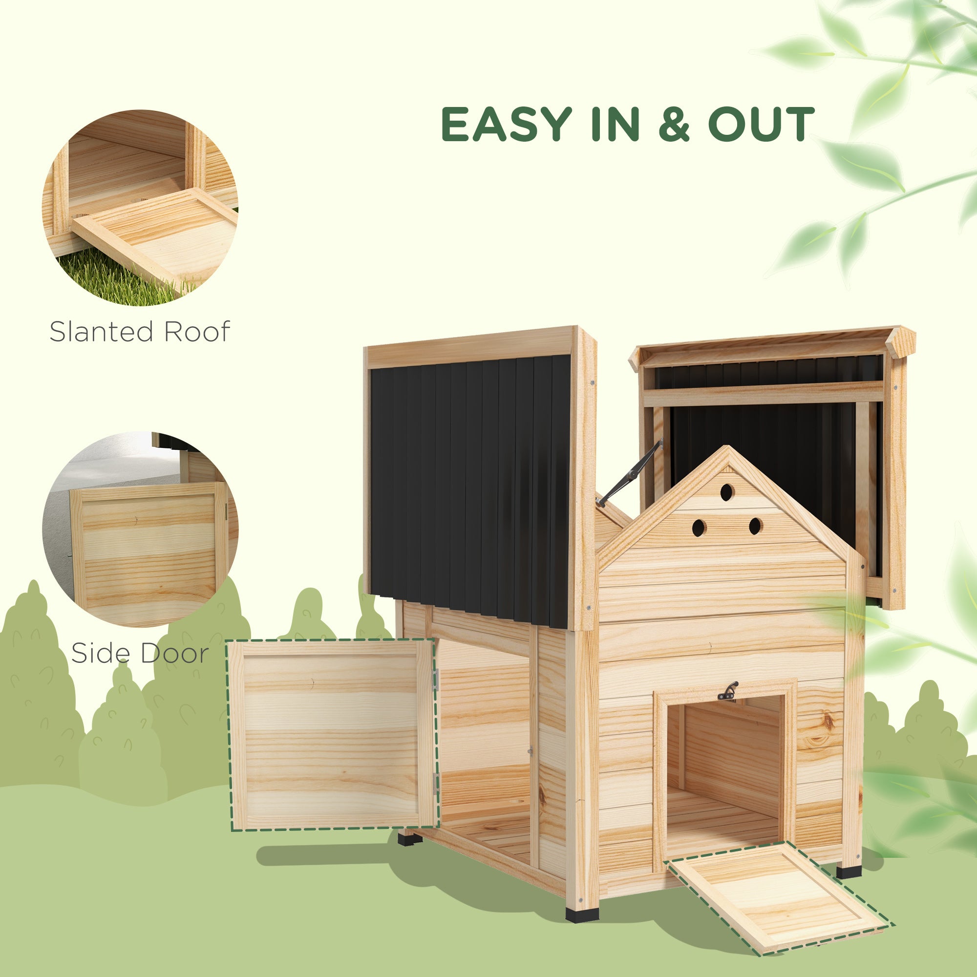 Duck Coop, Wooden Duck House with Openable Roof & Double Doors, Natural Wood - Natural Wood - Image 5