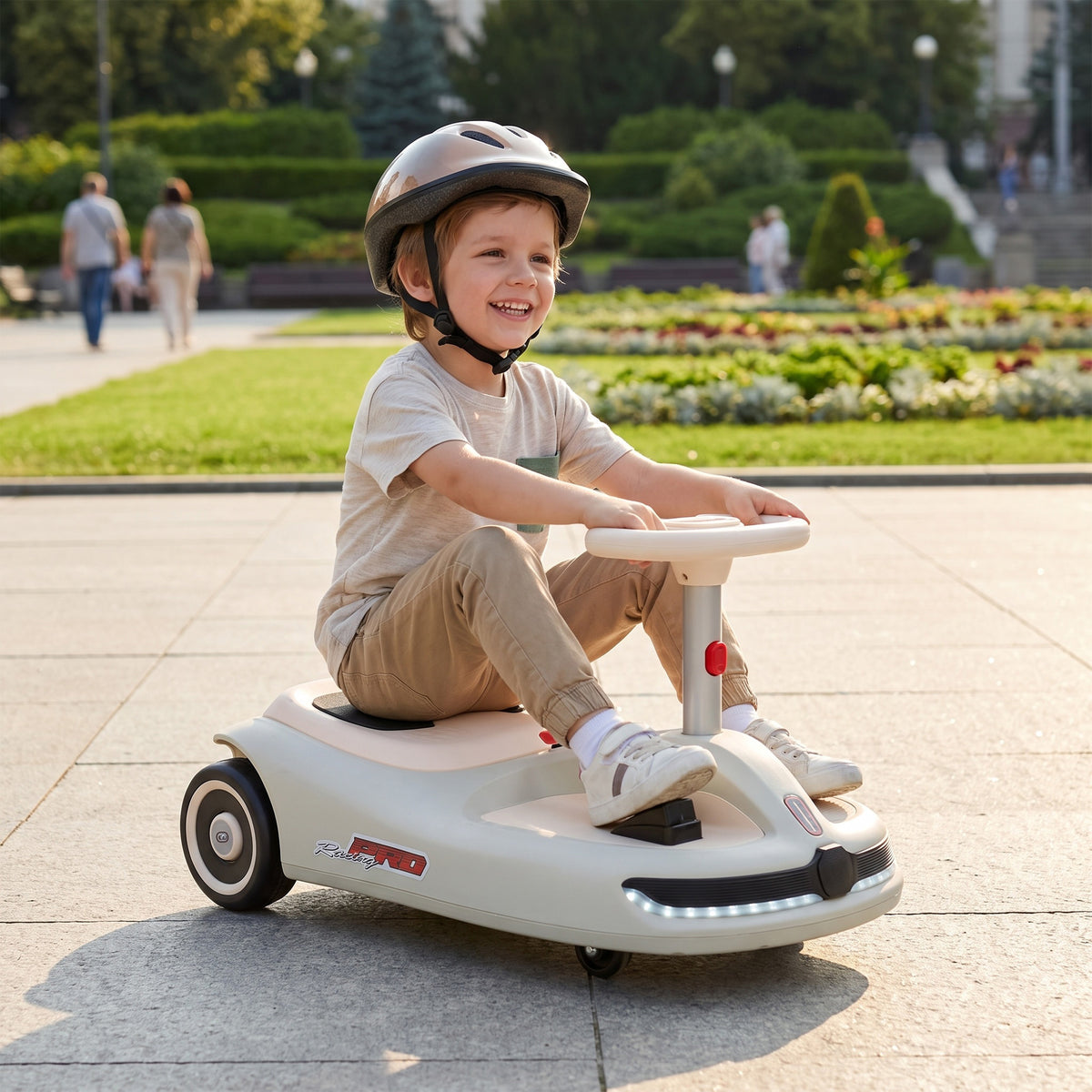 12V Electric Wiggle Car with Pedal, Kids Ride On Car with 2 Speeds, Soft Start, Music, Lights for 3-5 Years, White
