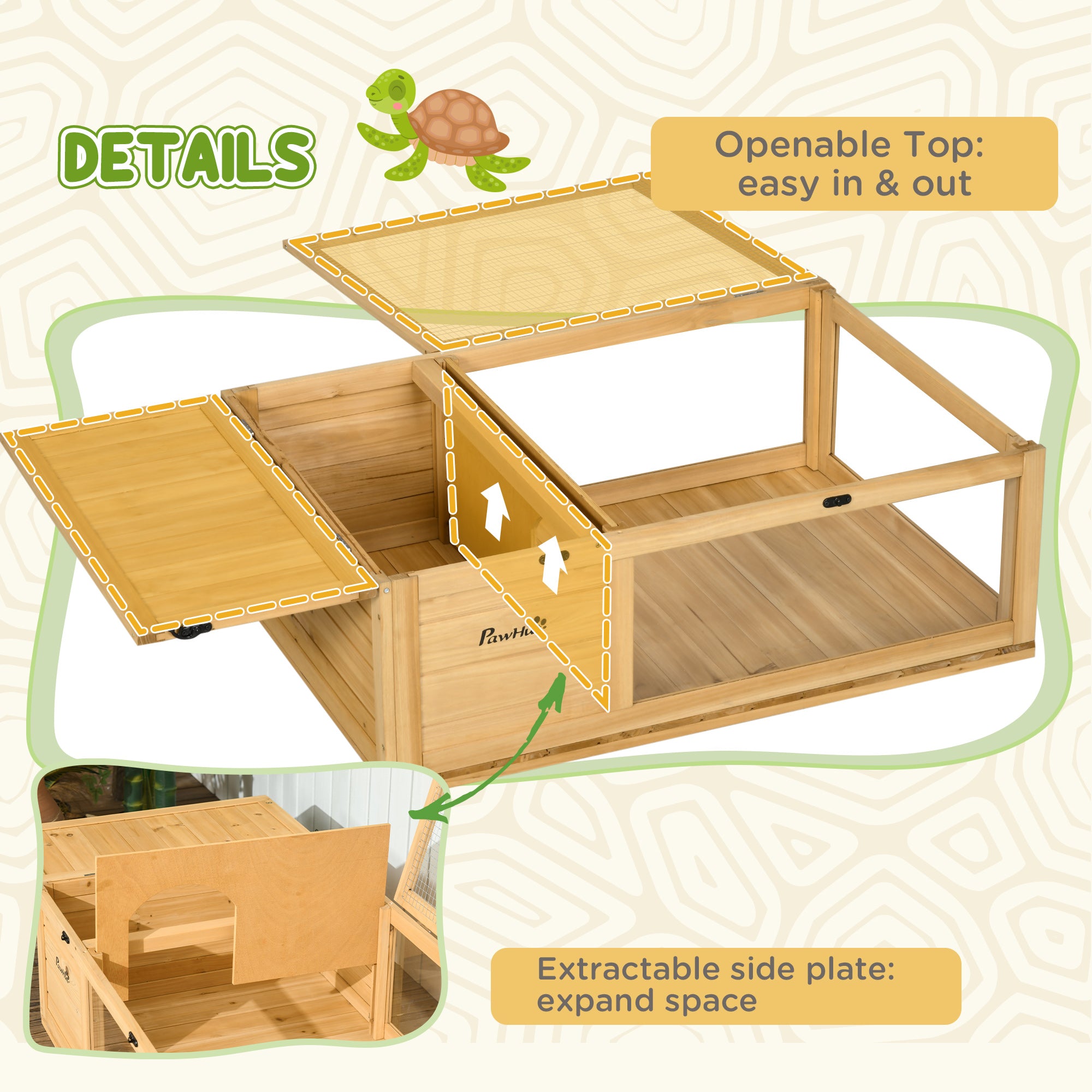Wooden Reptile Cage with Top Access for Turtles, Lizards, Snakes, Yellow - Yellow - Image 5