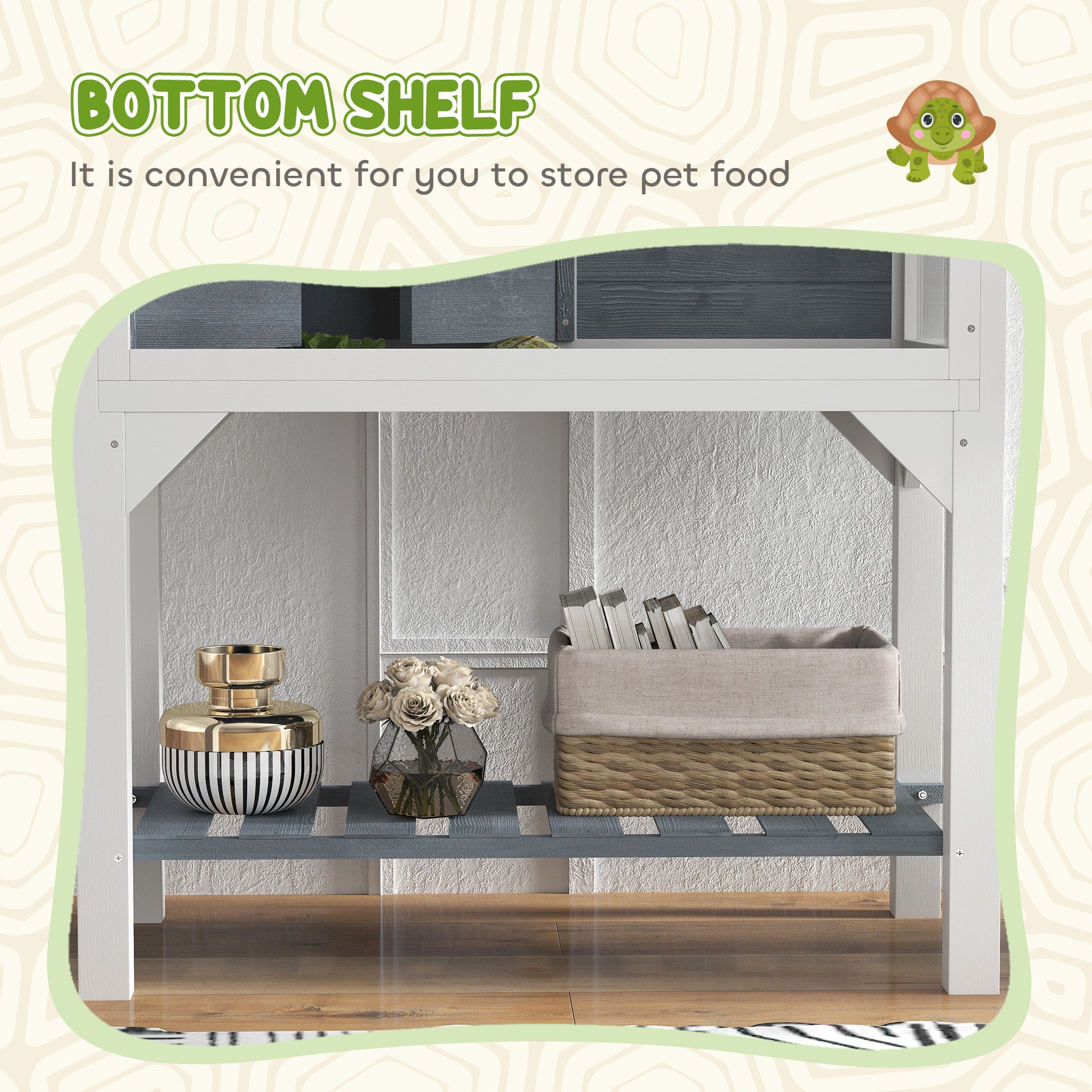 Wooden Tortoise Habitat with Storage Shelf, Tortoise Enclosure with Clear Windows, Openable Top, Lamp Holder, Gray - Gray - Image 4