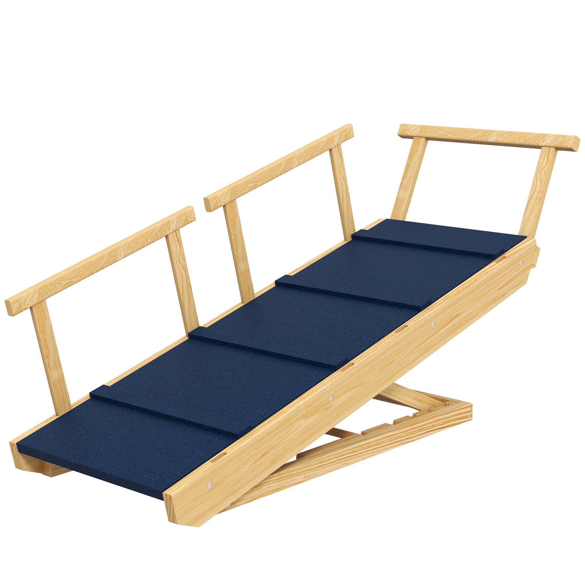 Dog Ramp, Adjustable Height Pet Steps, Foldable Dog Stairs with Non-slip Mat for Small to Large Dogs - Natural Wood