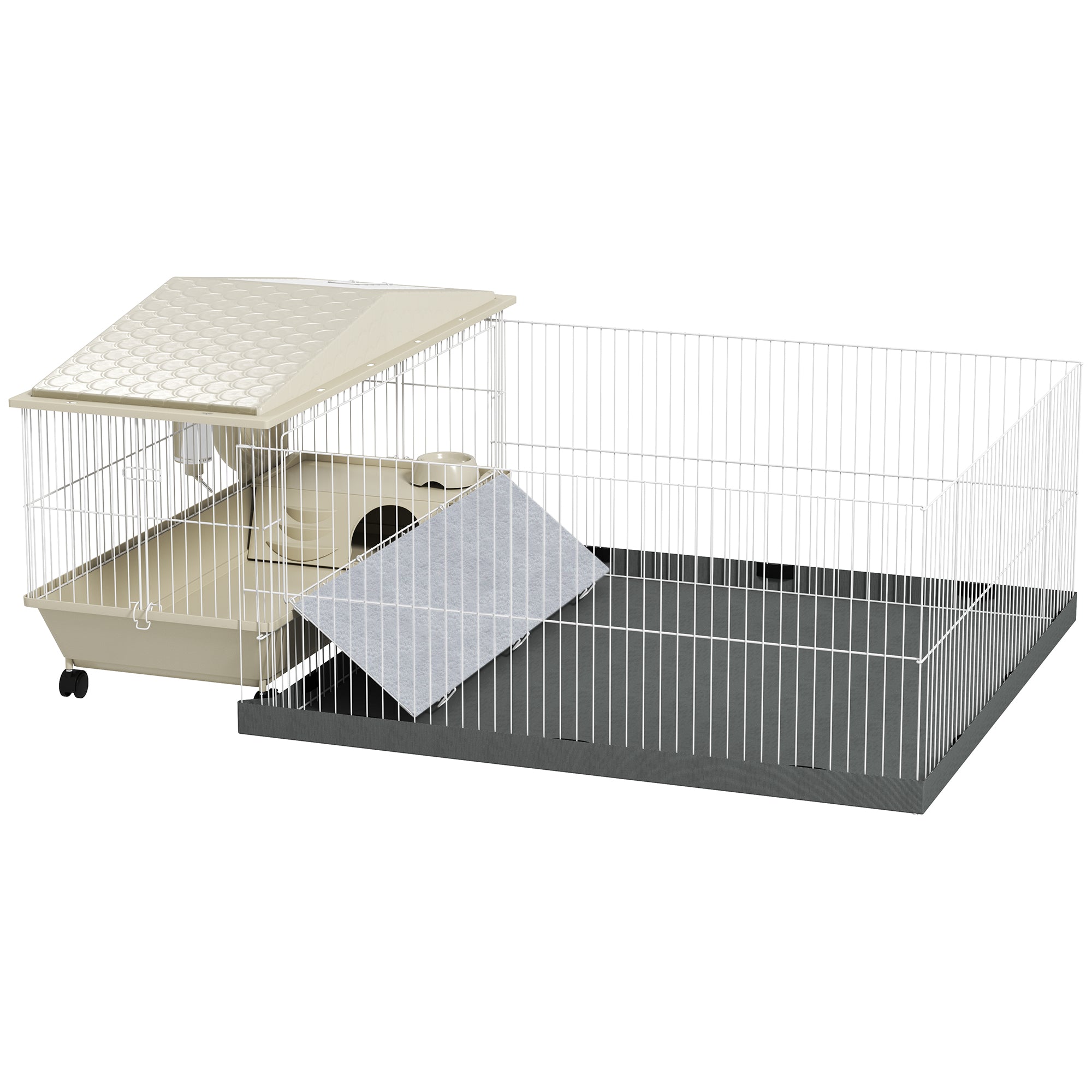 Small Animal Cage with Removable Pet Playpen, Guinea Pig Cage with Waterproof Pad, Hay Feeder, Water Bottle, Food Dish - Beige