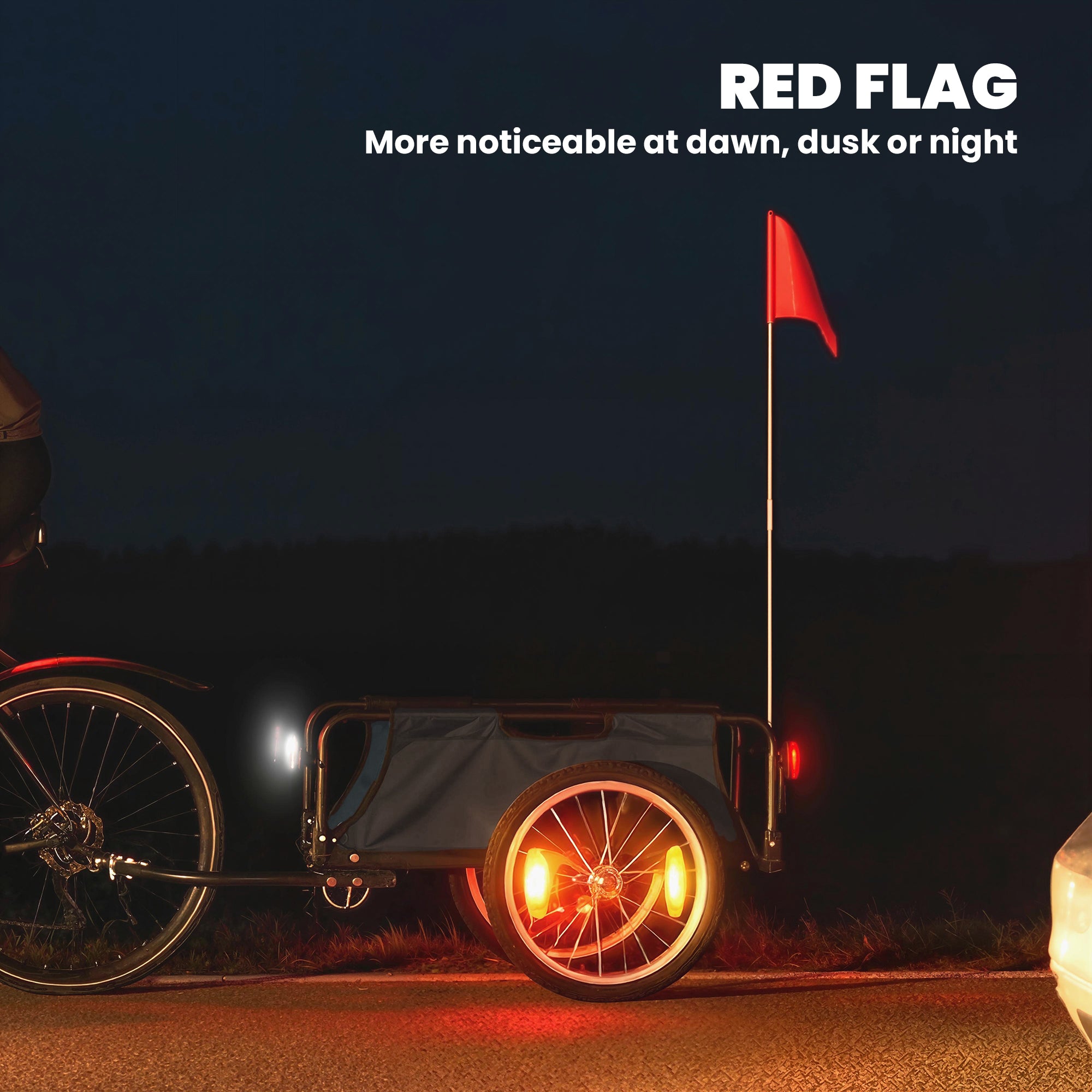 Bike Cargo Trailer, Bicycle Trailer Wagon Cart with Quick Release 16" Pneumatic Wheels, Aluminum Rims, Red Flag, Gray