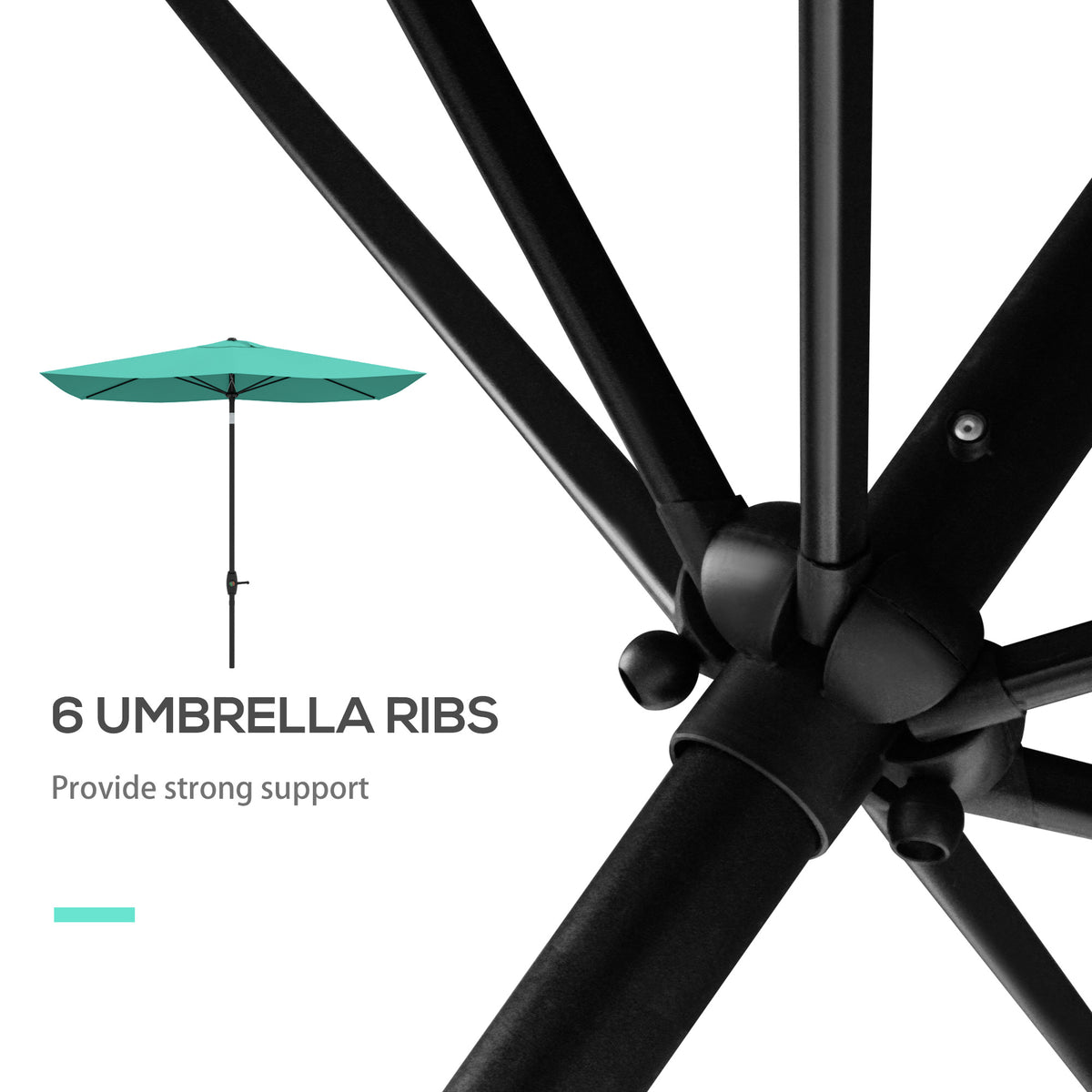 6.5' x 10' Rectangular Market Umbrella, Patio Outdoor Table Umbrella with Crank and Push Button Tilt, Teal
