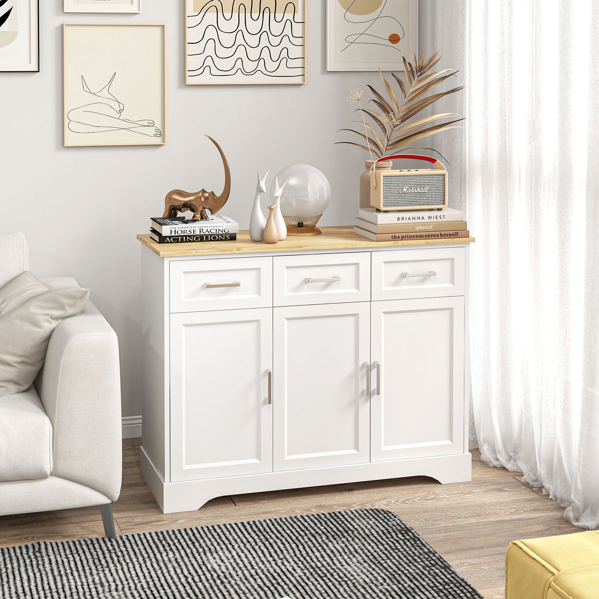 Modern Kitchen Sideboard Buffet Cabinet with Storage, Kitchen Island Dining Room Cabinet Living Room Furniture
