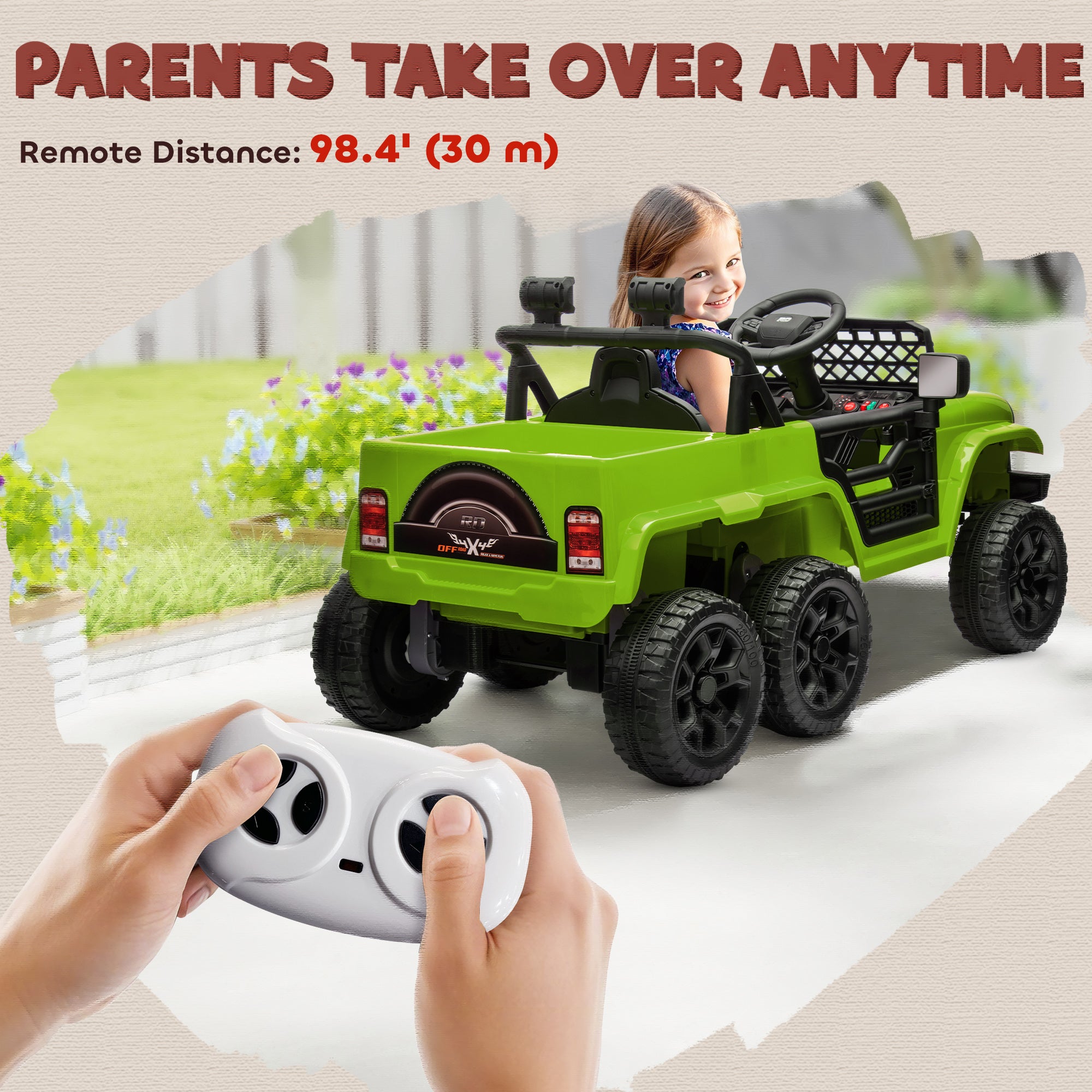 12V 4x4 Kids Electric Car w/ 2WD/4WD Switchable, Remote Control, Spring Suspension System, Back Trailer, Camouflage
